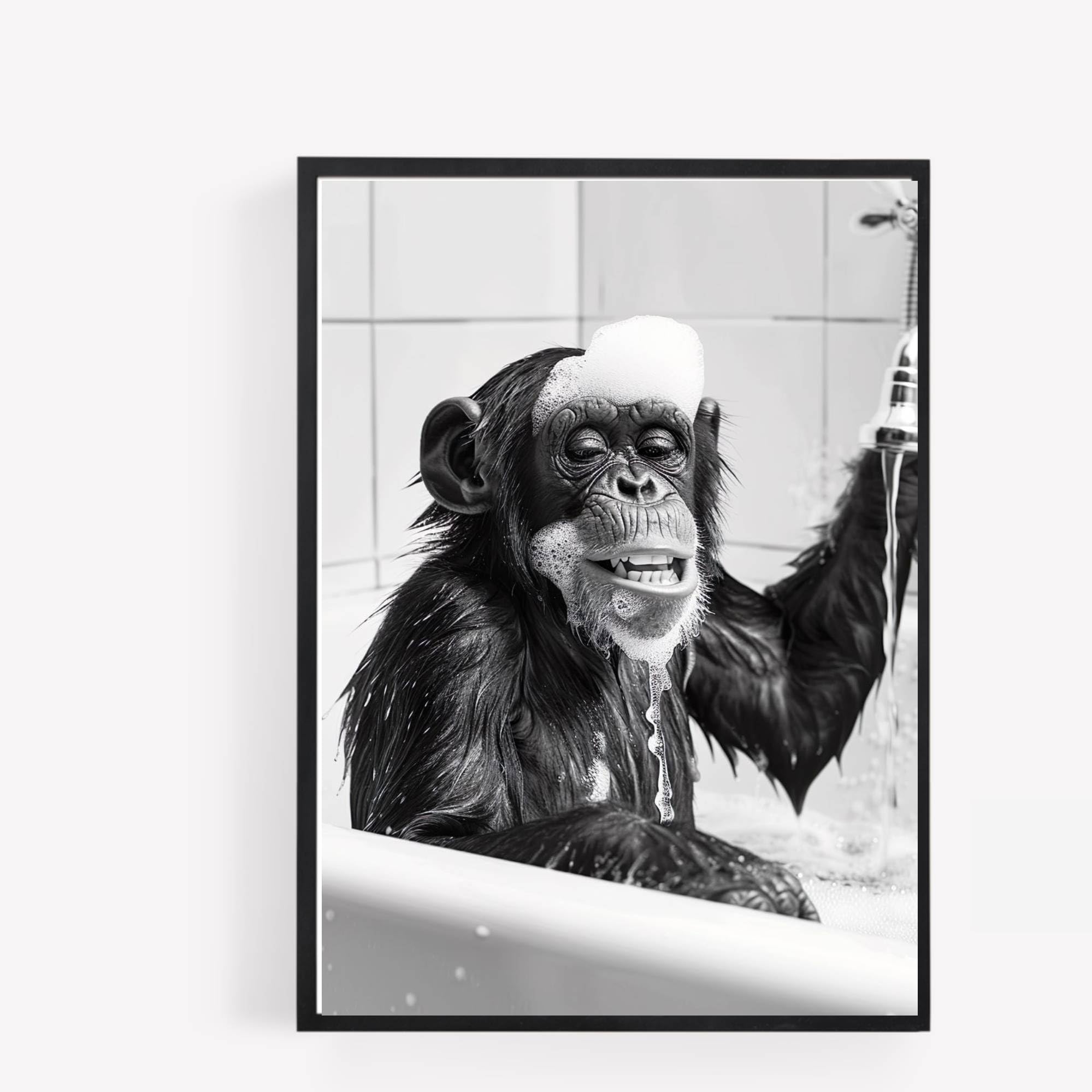 gfc FUNNY BATHROOM monkey taking a bubble bath A4 UNFRAMED PRINT PICTURE wall art Home decor Decorating