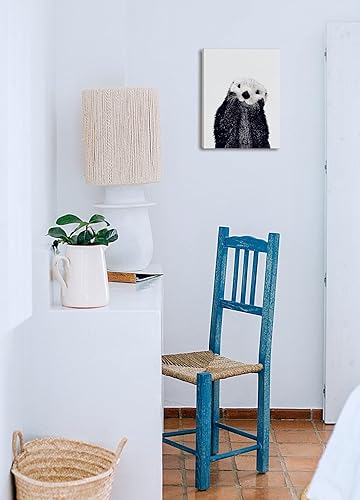 Miniatura 5 de Lindo lienzo de nutria de mar de animales salvajes, impresiones divertidas de la vida náutica costera, obras de arte de 11 x 14 pulgadas para