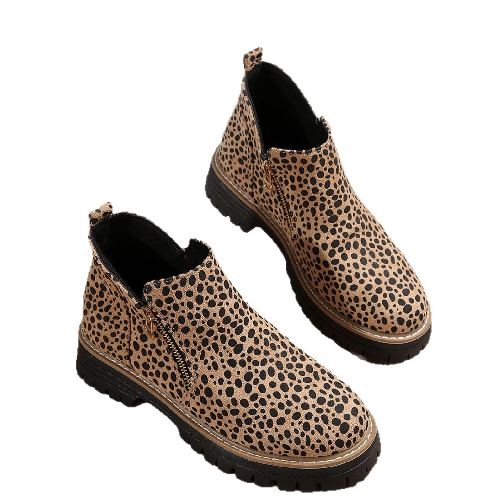 Comfortable Ankle Boots Low Heel Womens Round-Toe Chelsea Boots with Side Zipper Faux Suede Casual Walking Fall Shoes