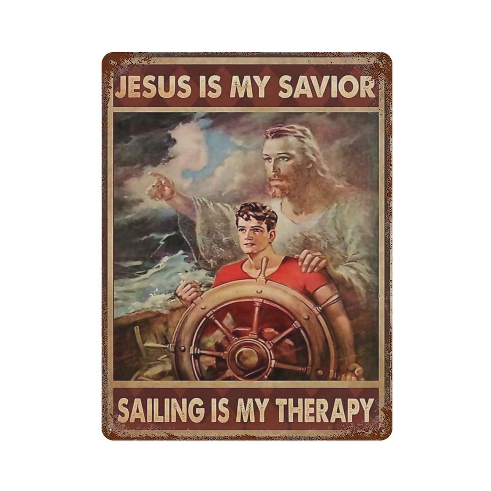 AOOEDM Jesus Is My Savior Sailing Tin Metal Sign Wall Decor Funny Inspirational Quote Wall Art Sign Vintage Tin Signs For Home Coffee Bar Man Cave Sign Pub Poster
