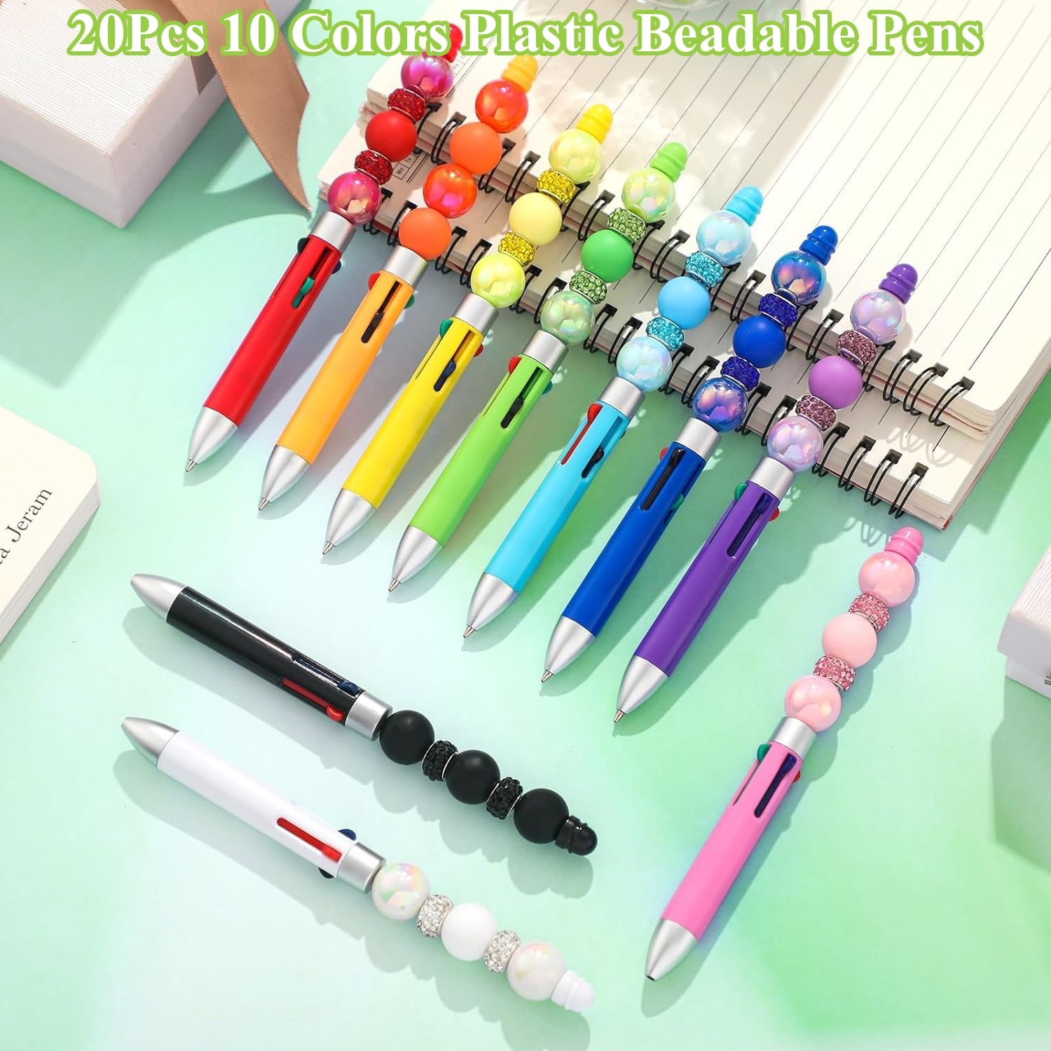 Lot De 40 Stylos à Perles, 20 Couleurs En Plastique Noir