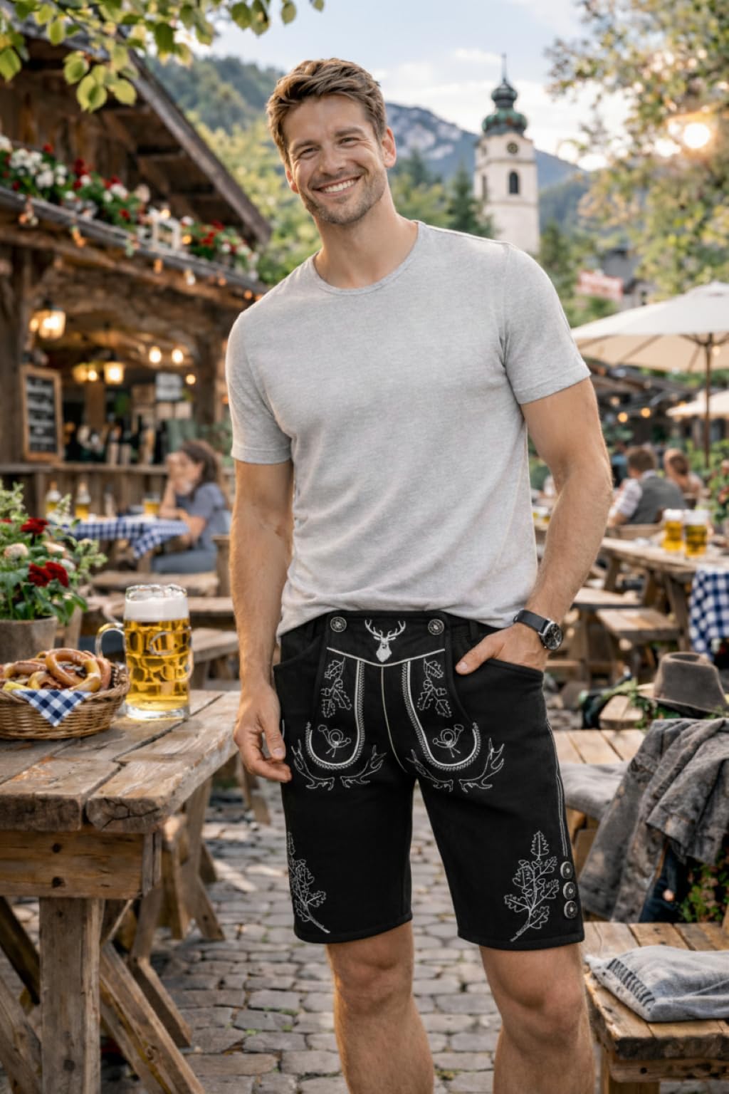 PAULGOS Herren Trachten Jogginghose JOK5, Optik Trachten Lederhose, Gr.S-5XL