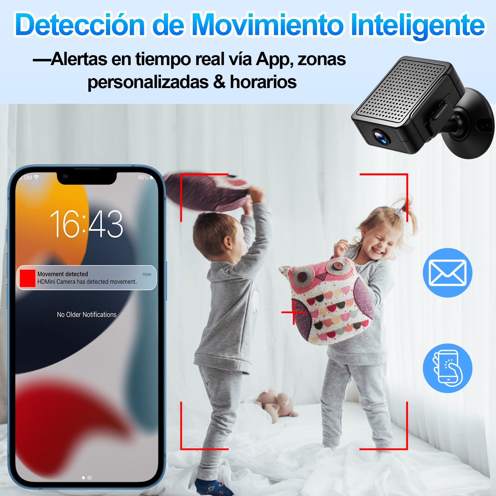 Mini Cámara Vigilancia WiFi Interior, 1080P Visión Nocturna, Batería