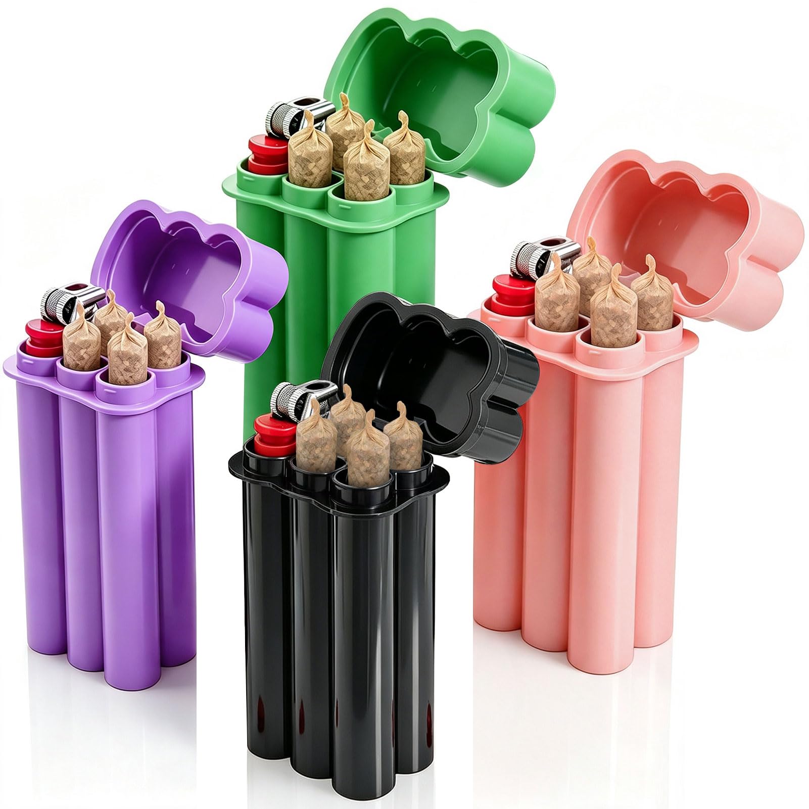 View 1 of (4 Pack) 1-1/4 & King Size Pre Roll Cone Holder Case, Daily Cigarette Case