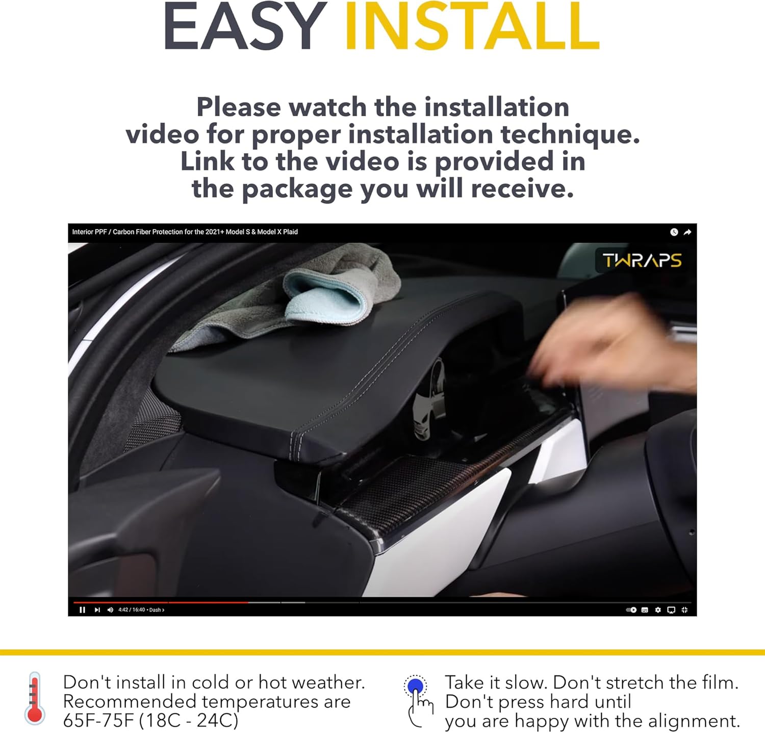 TWRAPS Interior PPF Kit for Tesla Model S Plaid 2021-2026 Matte Finish - Paint Protection Film Wrap for All Carbon Fiber Trims Dashboard Center Console, Model S Accessories 2022 2023 2024 2025