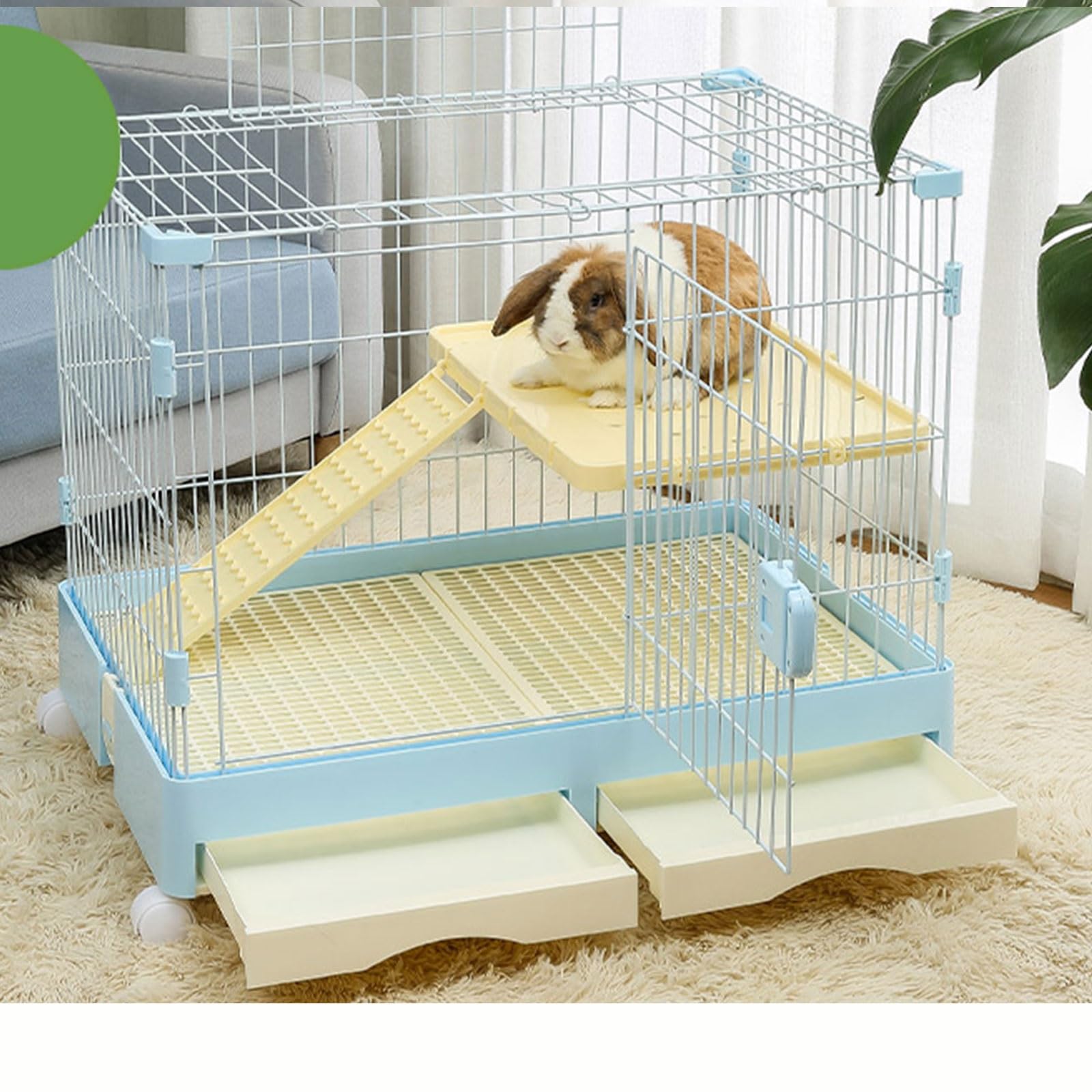 Gabbia per Conigli da Interno, Gabbia per Piccoli Animali, Gabbia per Conigli a 2 Livelli, per Porcellini D'India, Furetti, Cincillà, Gattini(Blue,82 * 55 * 66cm/32 * 22 * 26in)