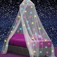 Vista 13 de Dosel para cama de niñas con estrellas pre-pegadas que brillan en la oscuridad - Red mosquitera de princesa decoración de habitación - Tienda