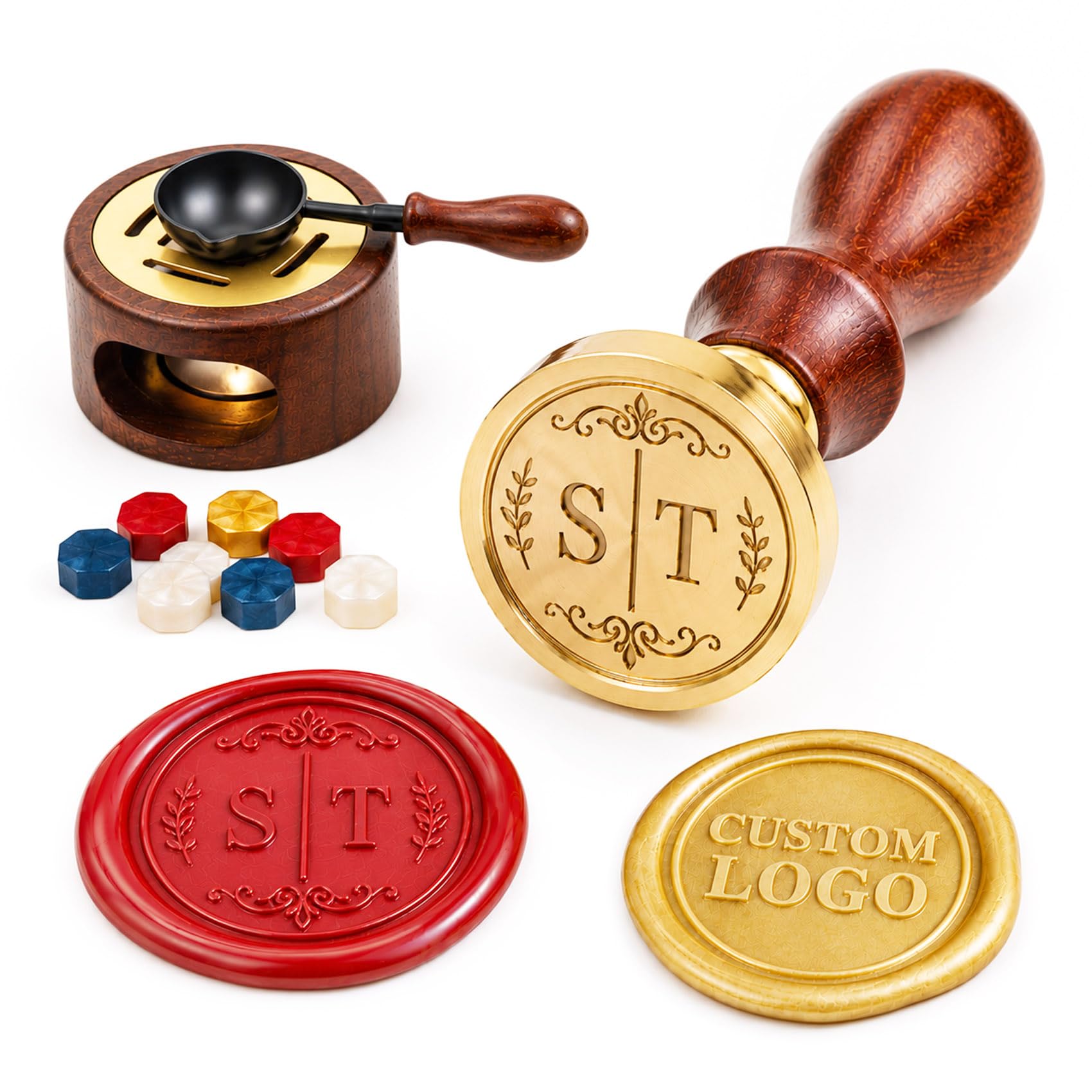 Personalised Wax Seal Stamp Kit, Custom Logo Brass Seal with 70+ Designs