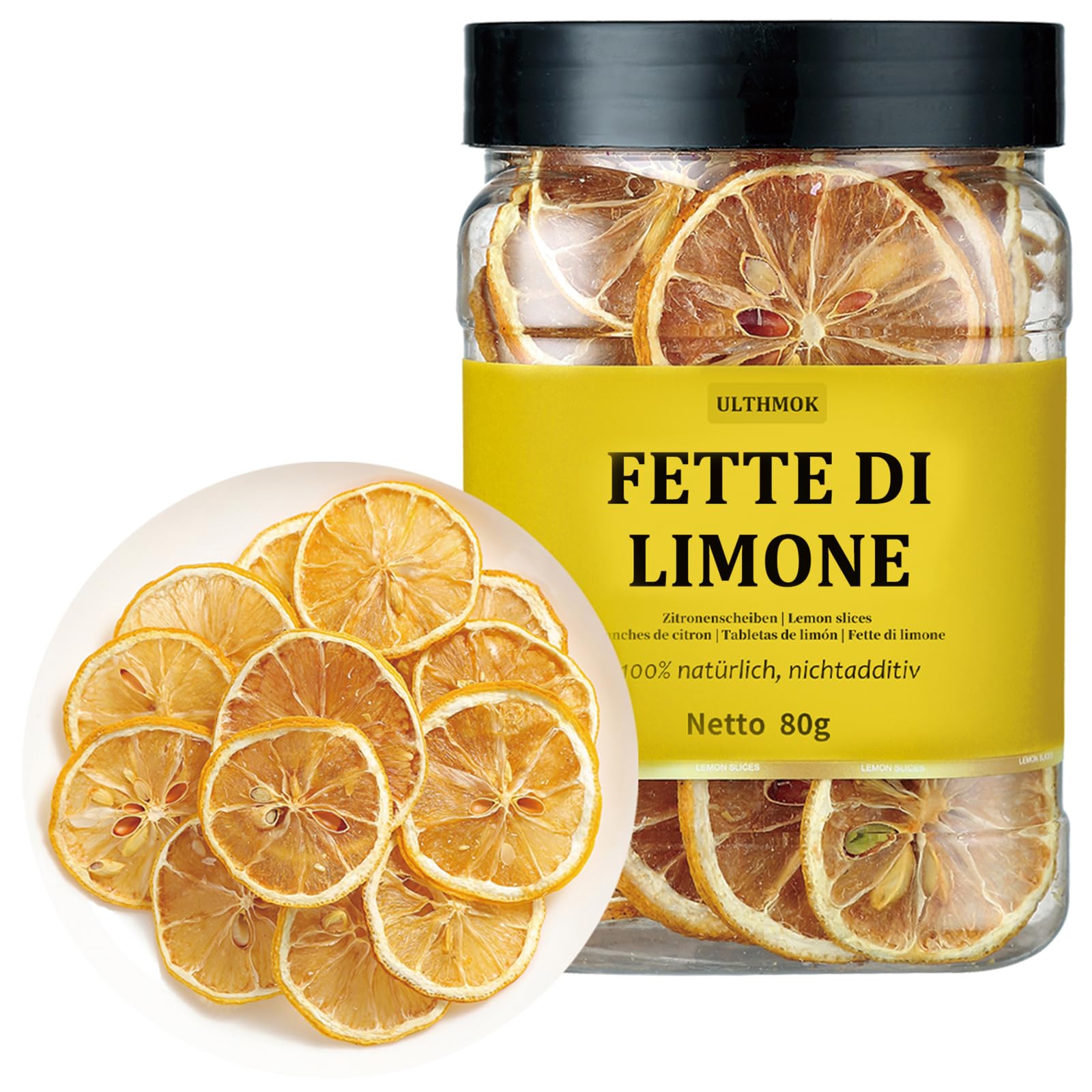 Fette di Limone Disidratate | Fette di Limone Naturale Puro 80 g | Adatto Per Spezie Per la Decorazione di Bevande
