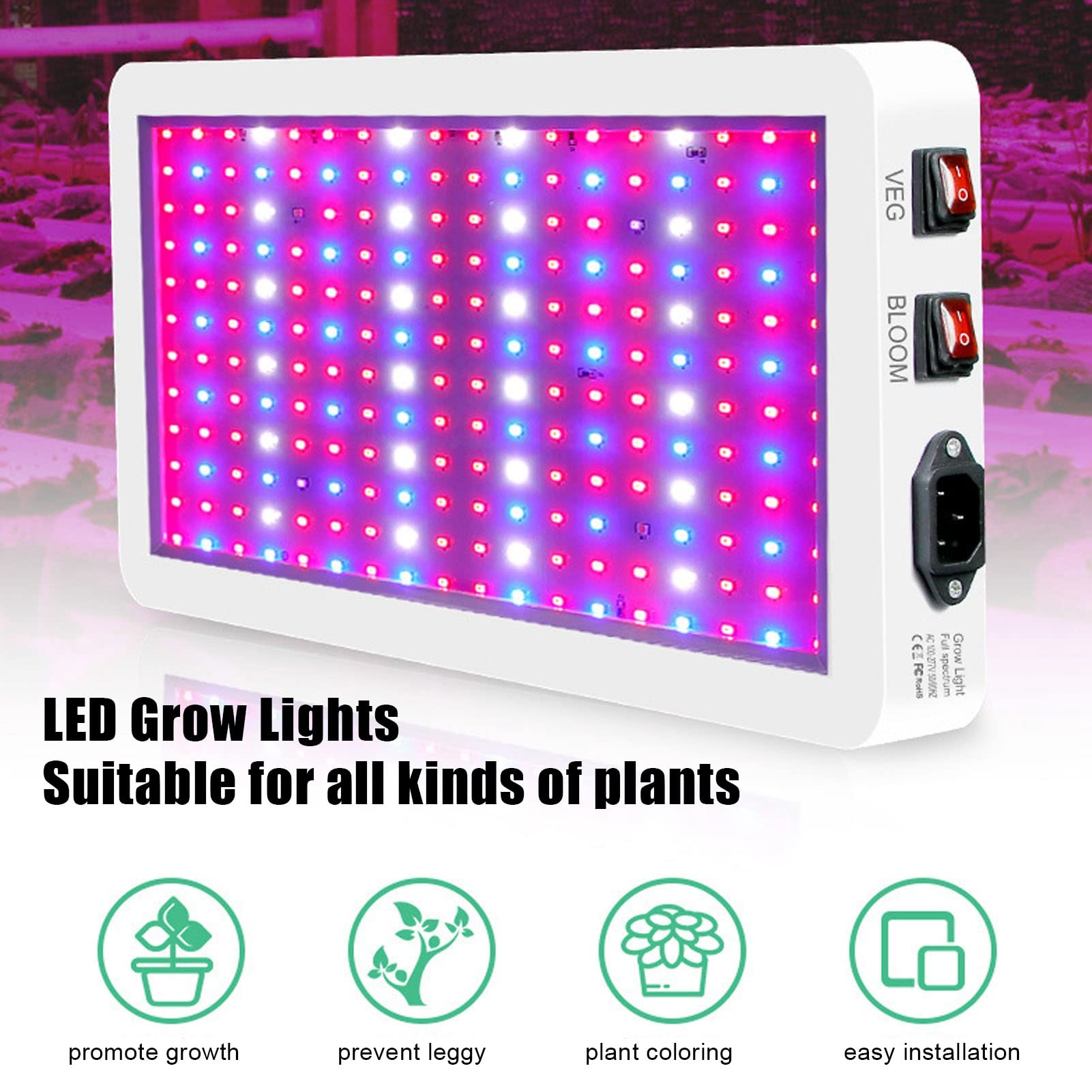 Oświetlenie LED do Uprawy Roślin, 2000 W 312 Diod LED Pełne Spektrum światła do Uprawy Roślin Podwójny Przełącznik 3 Tryby Biegów Rośliny Domowe Lampa LED do Uprawy Roślin Warzywnych,(EU)