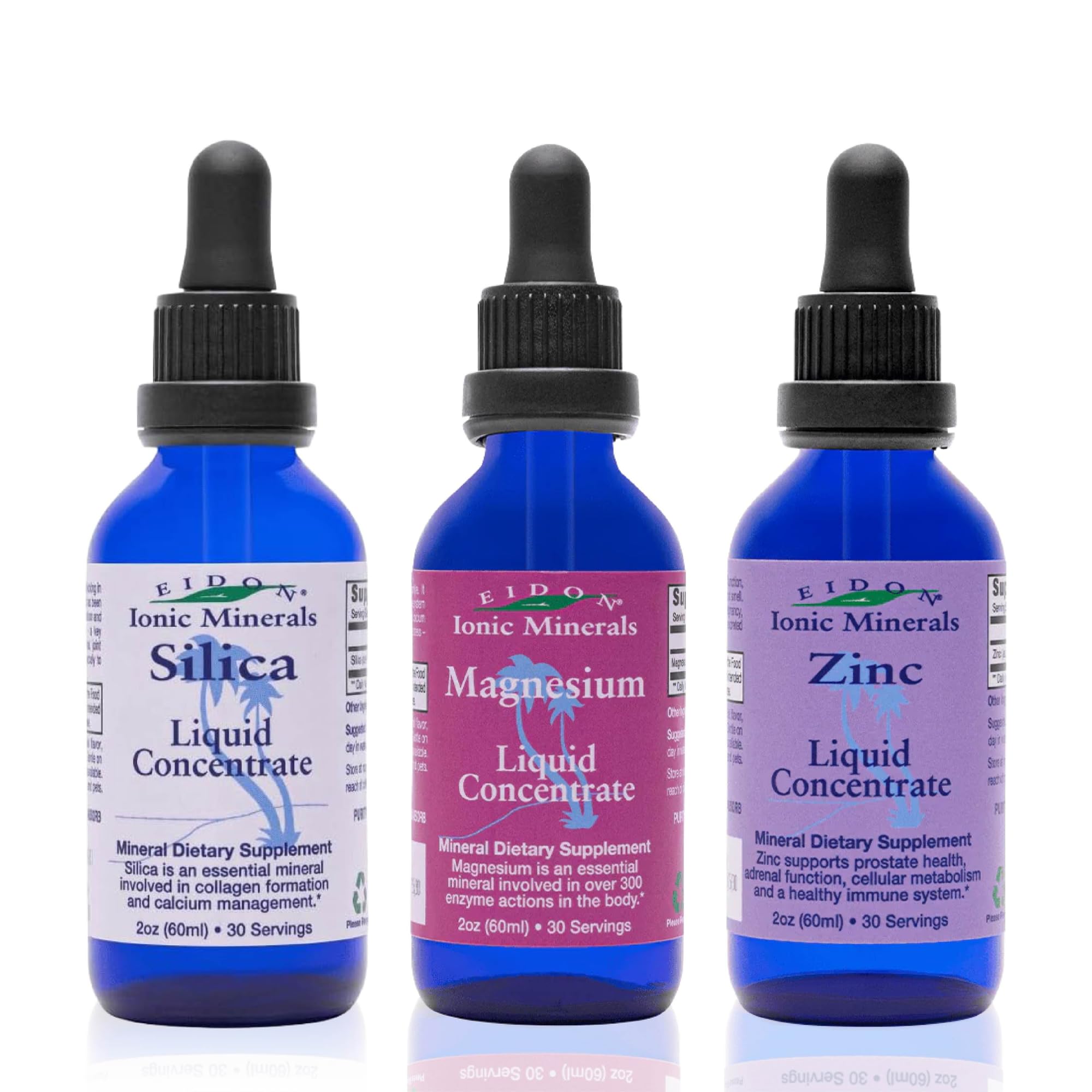 Eidon Ionic Minerals - Liquid Silica, Zinc, & Magnesium - 2 fl oz, 3 Pack