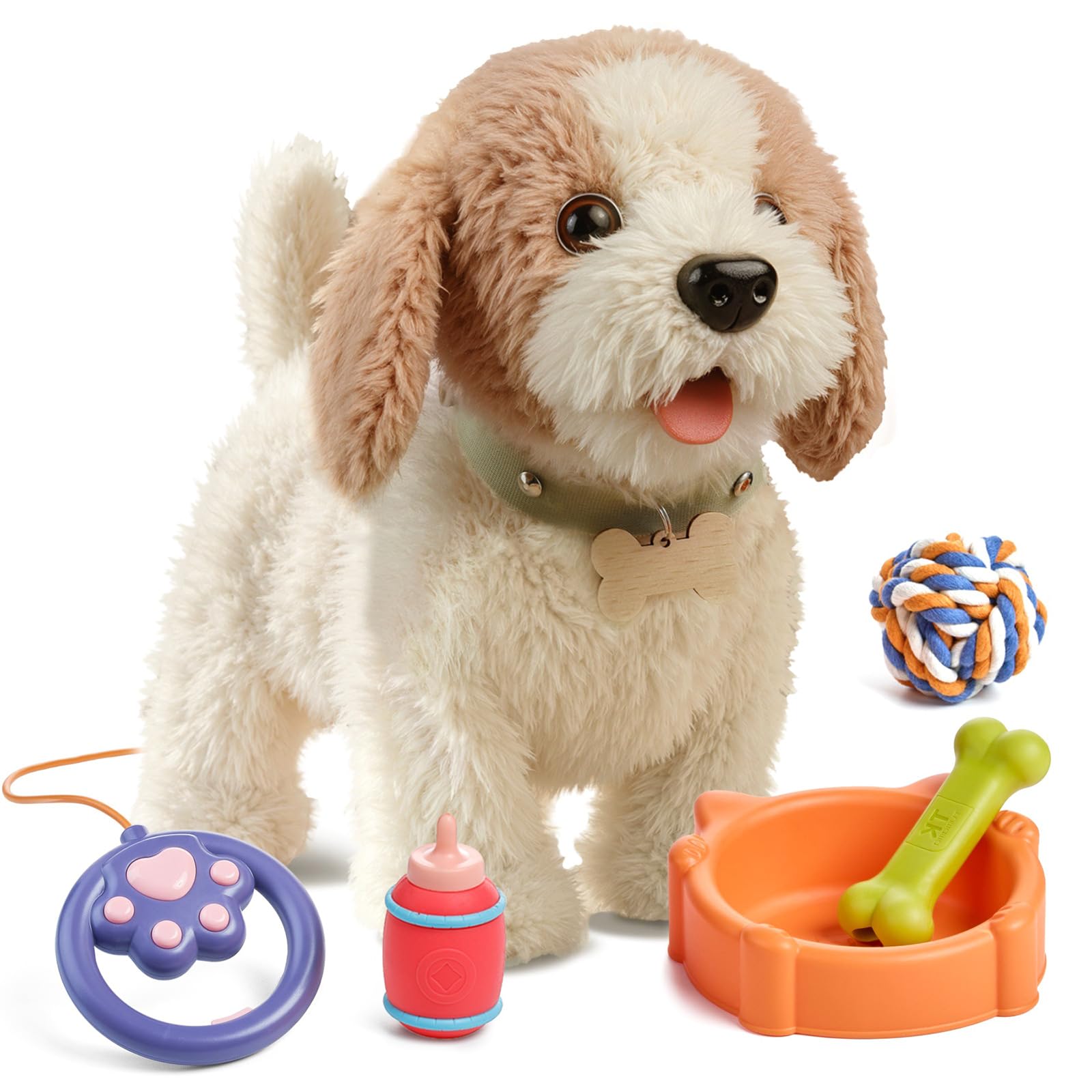 Perro de Juguete eléctrico con Capacidad para Cantar, emite Canciones de ladridos, simula Movimientos con Accesorios óseos para niños, diversión electrónica