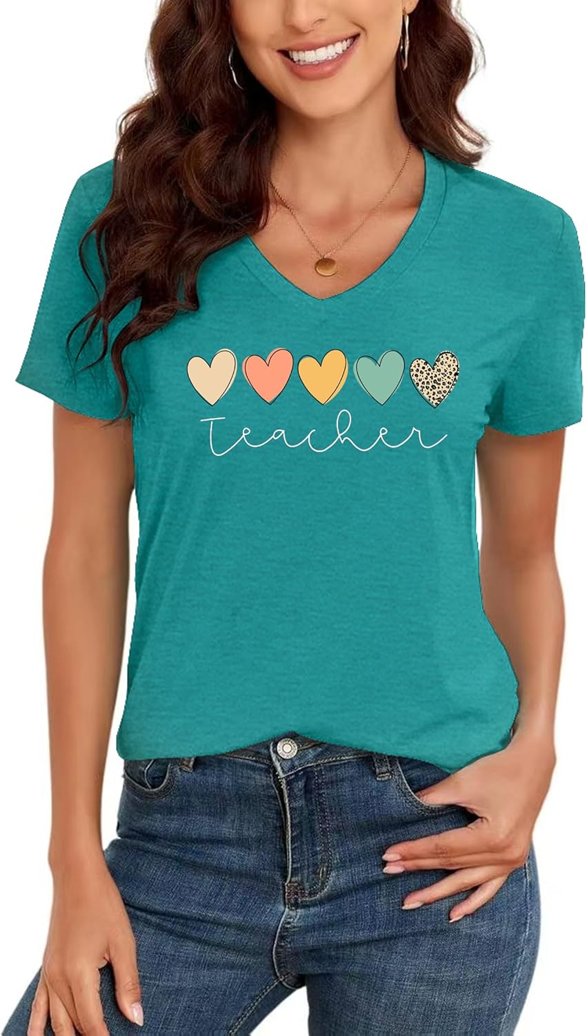 Teacher Shirts for Women: Teach Print T-Shirts Teaching Gift Tees Inspirational Vneck Shirt Tops - Image 3