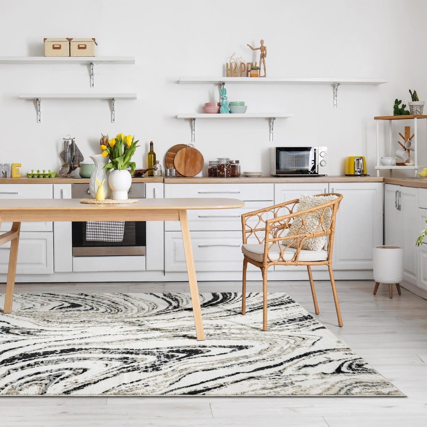 LUXE WEAVERS Modern Abstract Marble Gray 8x10 Area Rug, High Low Textured Living Room Carpet