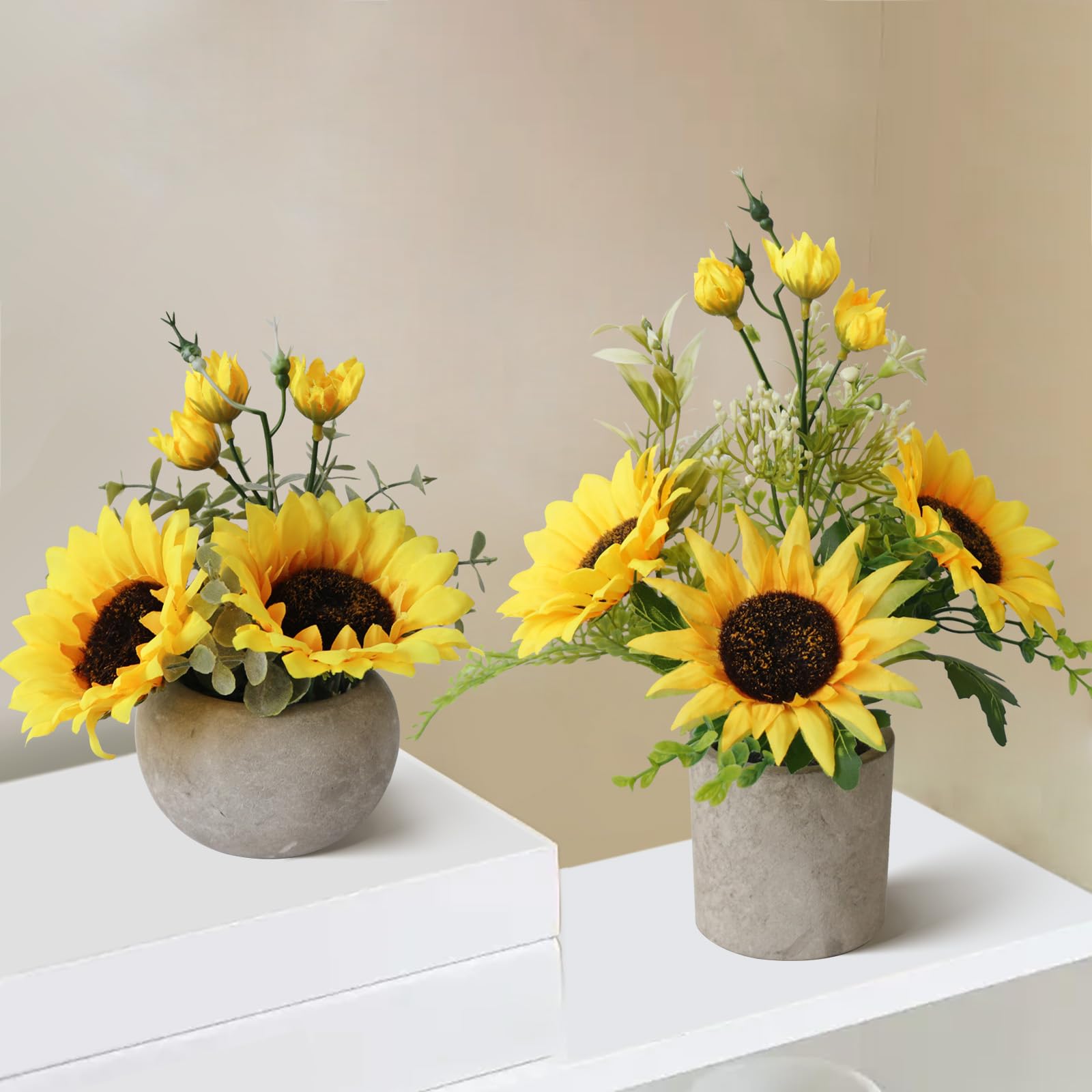 Leftover 2-Pot Sunflower Artificial Flowers Set