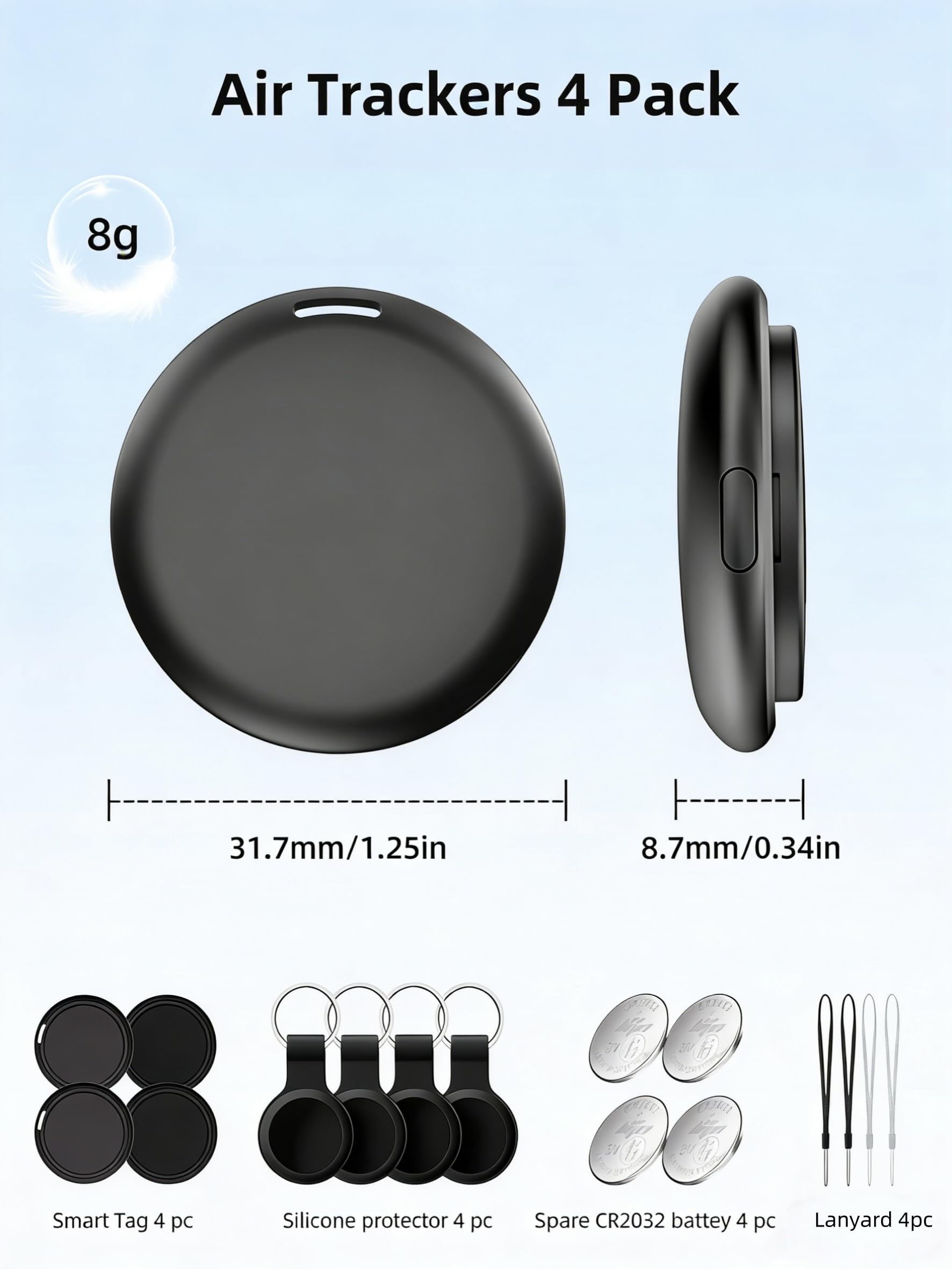 Confezione da 4 etichette per tracciamento dell'aria, Bluetooth Tracker, localizzatore di chiavi con suono, funziona con Apple Find My (solo iOS), per trovare oggetti per bagagli, portafogli, borse