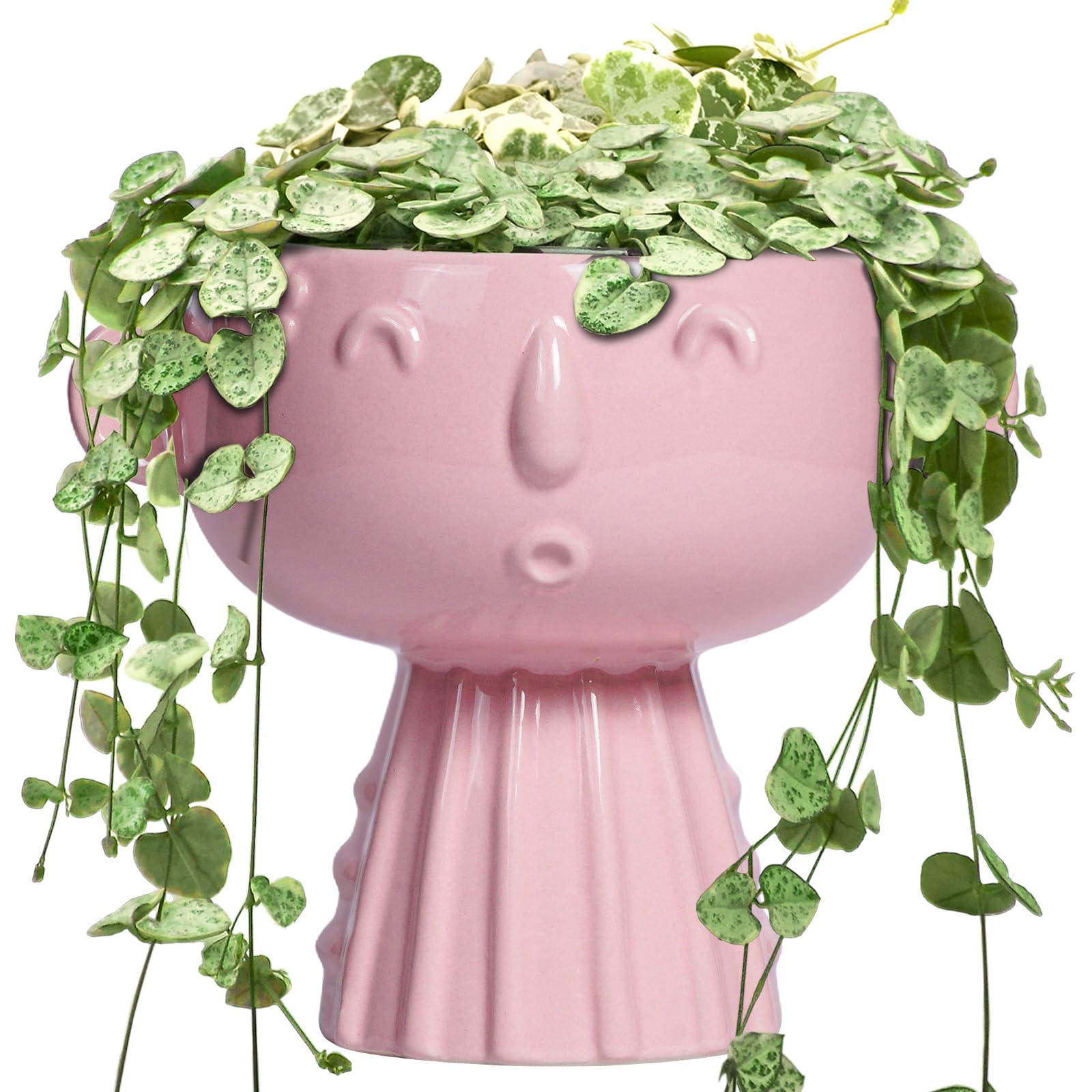 Face Pots for Plants - 7 Inch Ceramic Face Planter Bright Pink