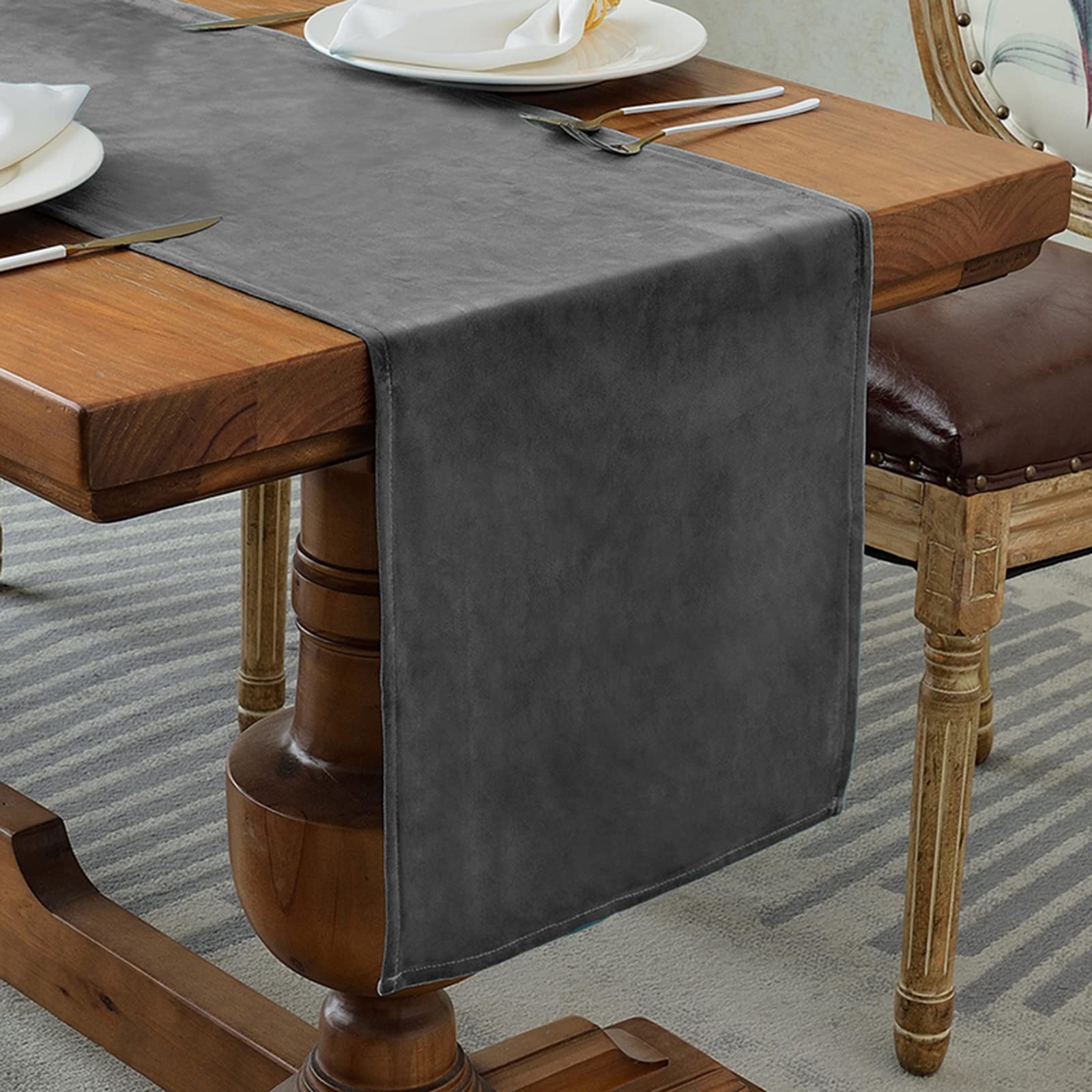 Yicorgard Velvet Table Runner Rustic Style,Linen Farmhouse Table Runner for Dining Room Kitchen Party Dresser Décor,14x70 Inches,Ash Grey — image 1