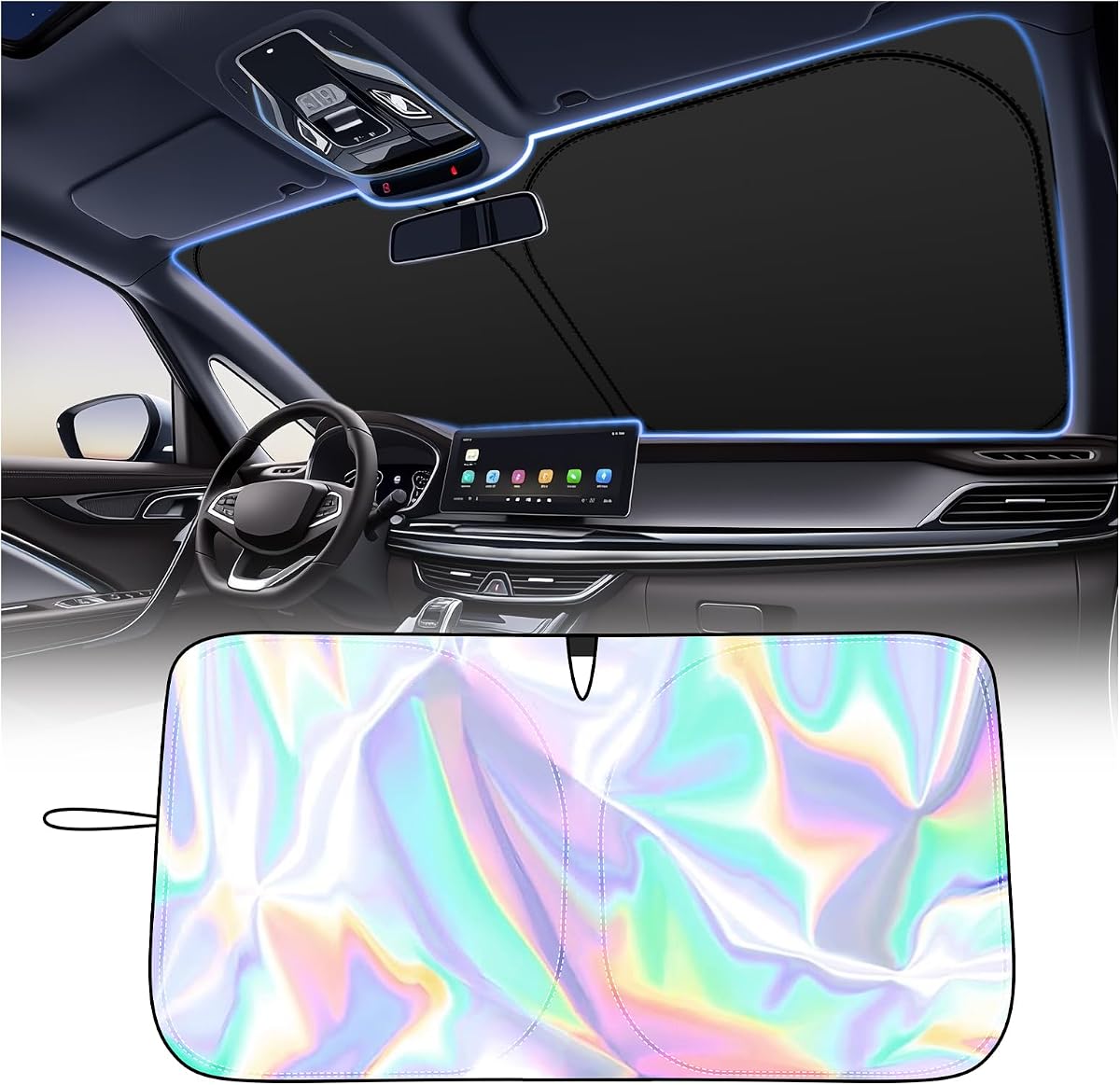 2026 300T Multicolor Car Windshield Sun Shade,Foldable Windshield Cover Sun Shade for Blocking Sunlight & Heat Insulation,59"x31" Upgraded Suns Blocker for Car Windshields