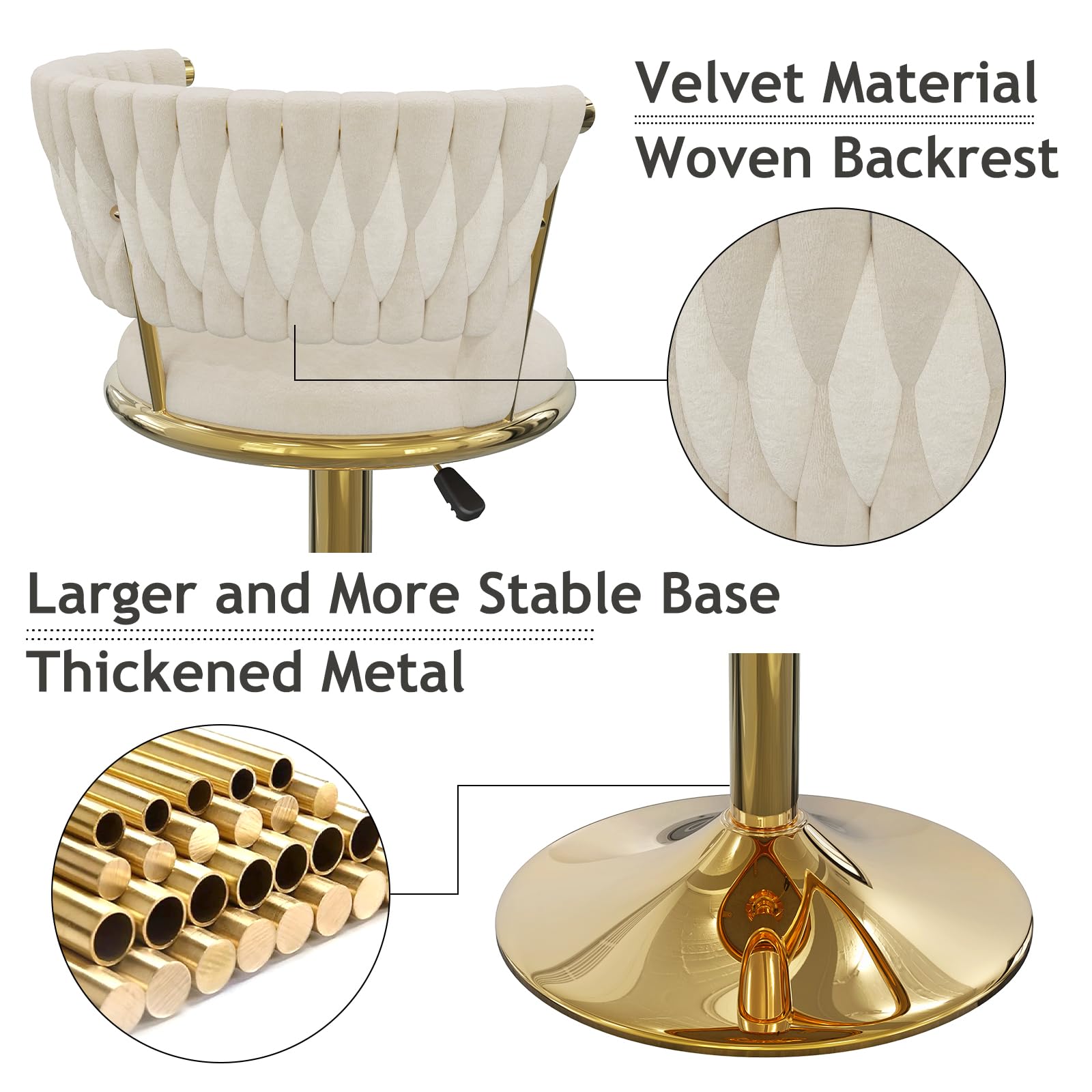 Set di 1 Sgabelli da Bar in Velluto Sgabelli Cucina Moderni Sgabello Cucina Regolabile in Altezza con Schienale Girevoli Sedia Cucina Alta (Oro)