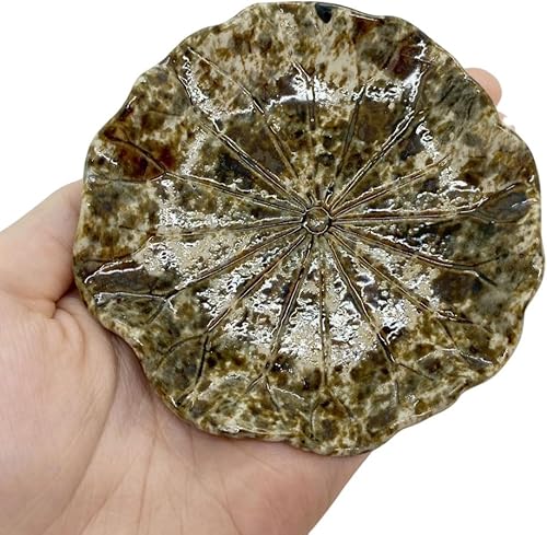 Miniatura 3 de Bandeja pequeña con forma de hoja de loto gris oscuro de 3 pulgadas, hecha a mano, de cerámica, porcelana, recipiente en miniatura para joyas,