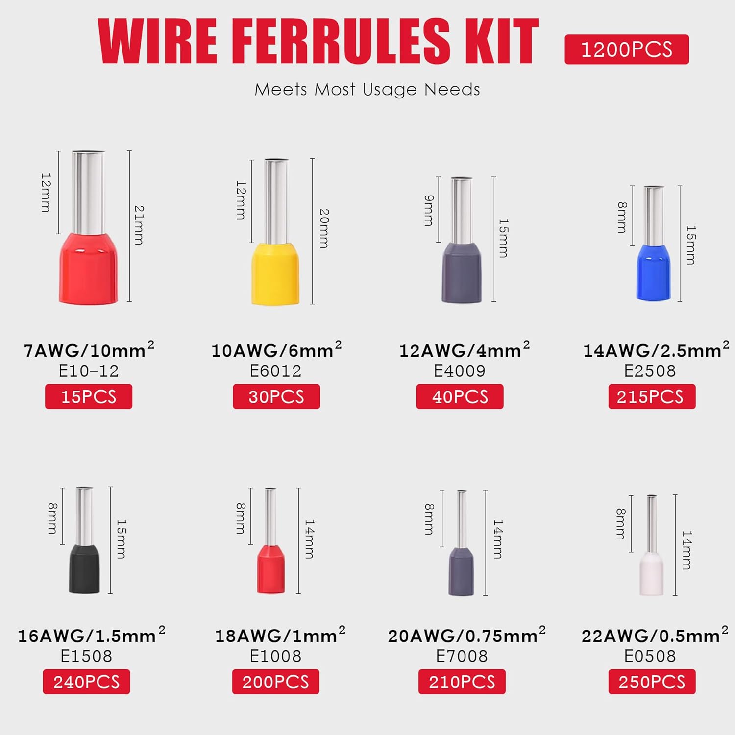 Wire Crimper Tool,Ferrule Crimping Tool Kit, Square Crimping Tools, AWG 23-7 Self-adjustable Ratchet Wire Crimping Tool Kit Crimper Plier Set with 1200PCS Wire Connectors