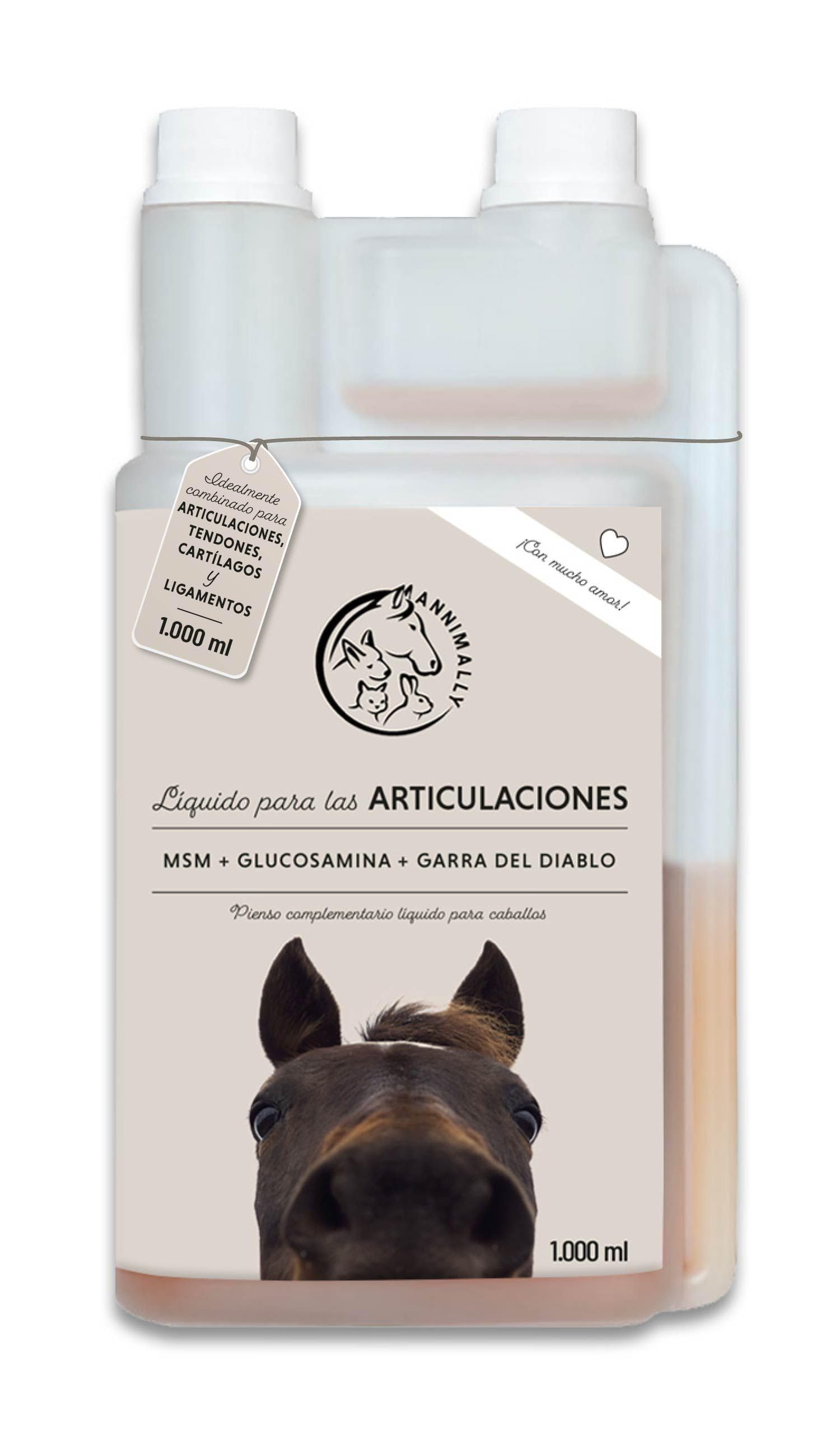 Annimally Condroprotector para Caballo 1000ml con Garra del Diablo, glucosamina Caballos y MSM Caballos (azufre) en Forma líquida - Complemento alimenticio Caballos - Alternativa al Polvo
