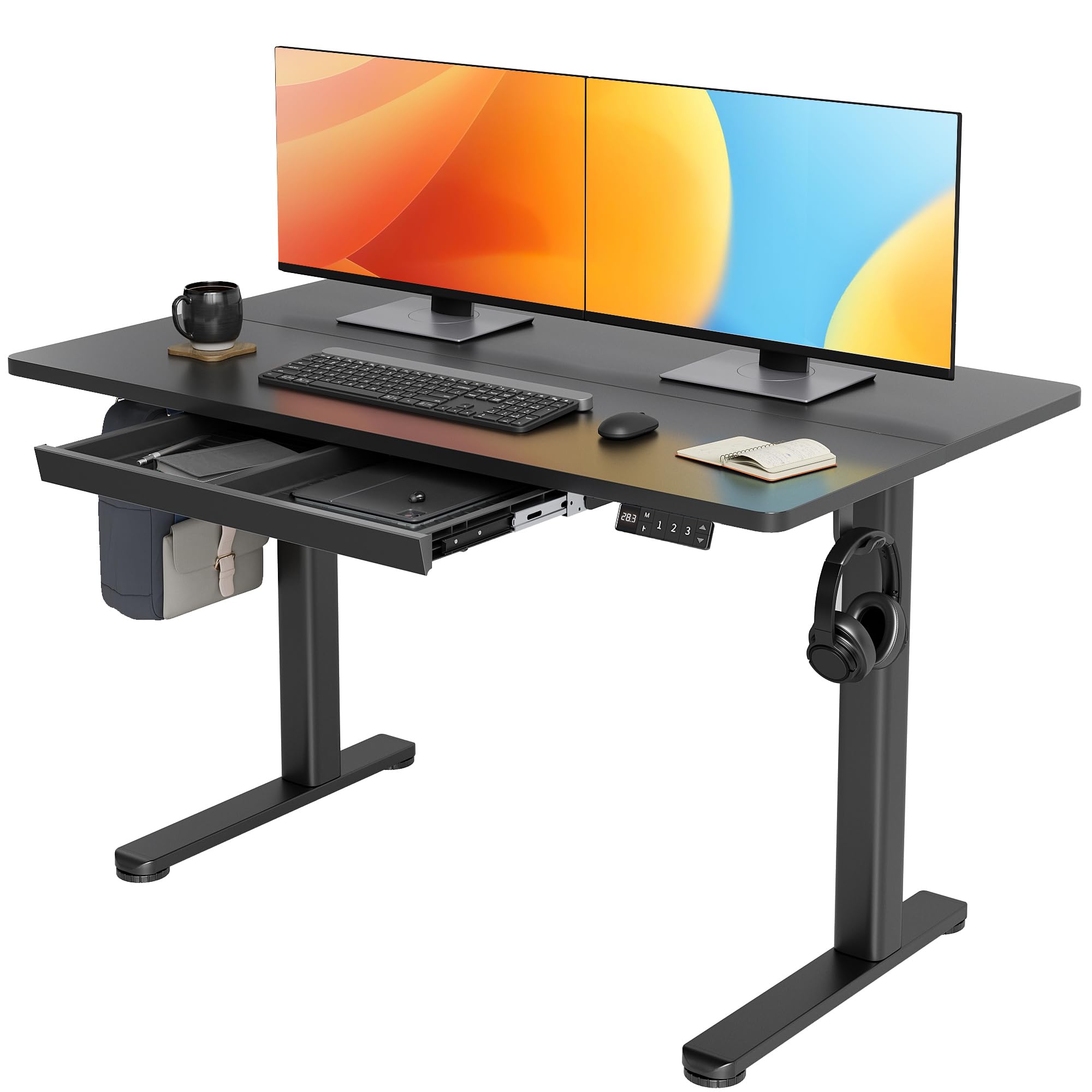 Claiks Standing Desk with Drawers, 48x24 Inch Electric Stand Up Desk, Adjustable Height Computer Workstation, Black