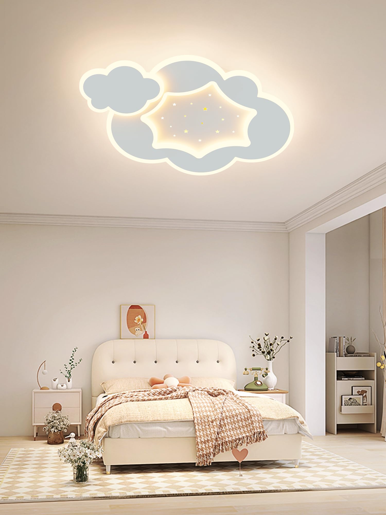 ZEKEI Lámpara Techo Infantil con Mando a Distancia，Lámpara Habitación Techo con Luz Regulable de 3000k-6000k y Brillo Ajustable para Dormitorio y Habitación Infantil，45 cm con Luz Nocturna