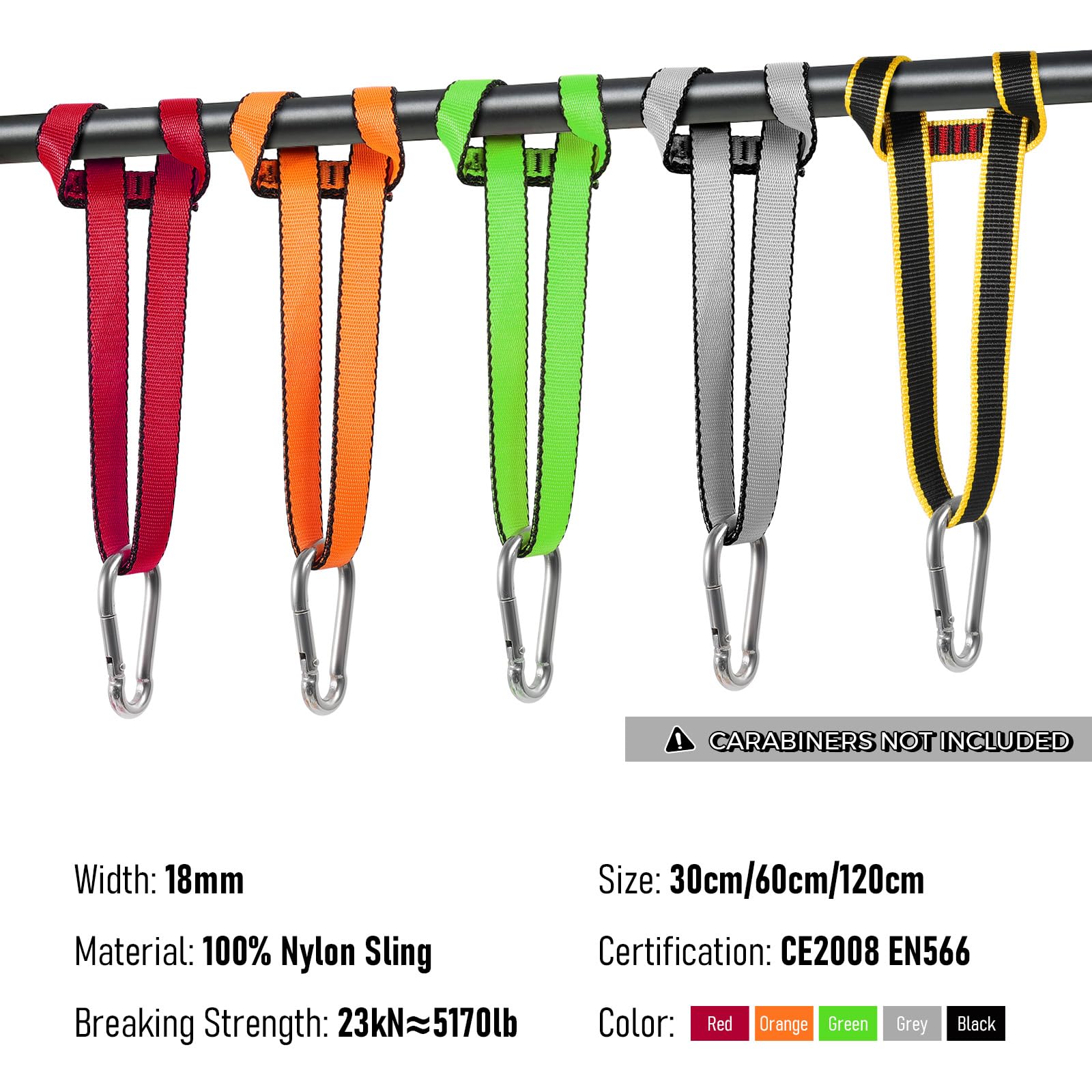 Correa de nailon para escalada de 18 mm, 23 KN CE2008/EN566, correas de cincha para escalada, rapel, aparejo de hamaca y columpio de yoga