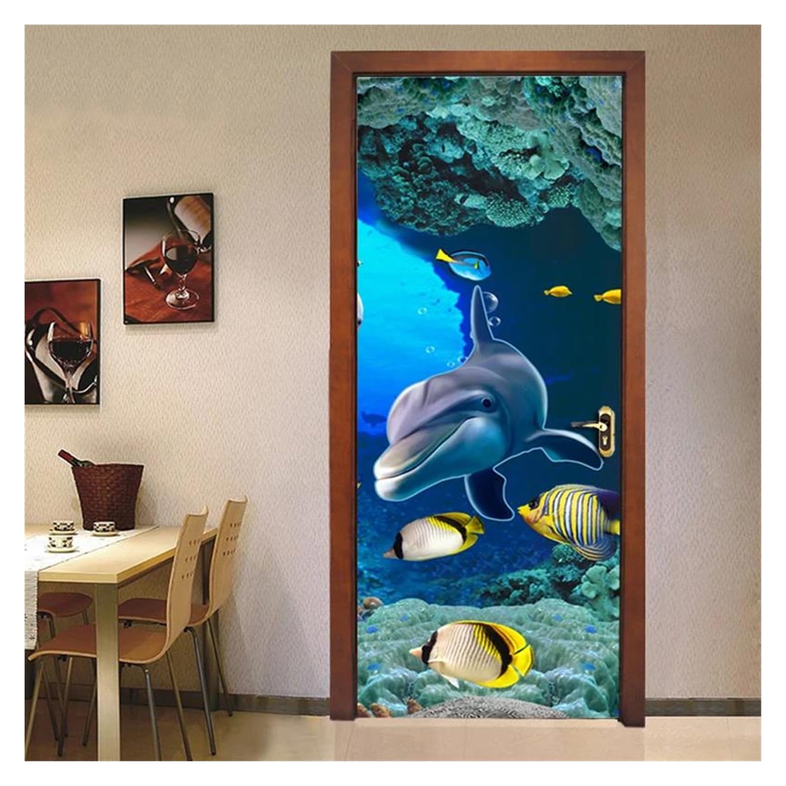 Sticker de porte 3D dauphin pour chambre d'enfant dcorative 95x215cm