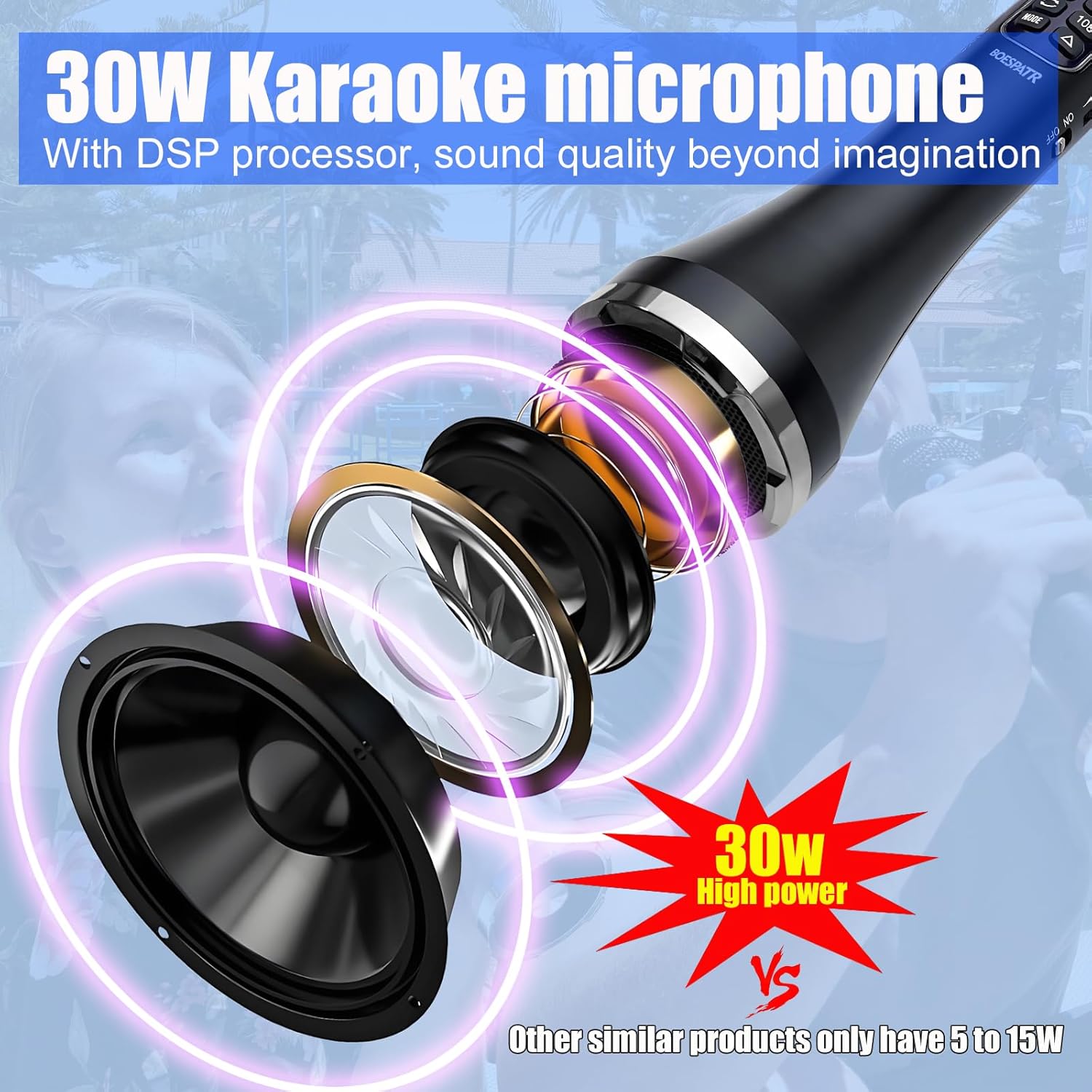 Portable Karaoke Microphone for Singing 30W High Power, Bluetooth Microphone Wireless with Speaker,DSP Level Multi-Functional Mic for Home Party Car Outdoor Entertainment Stunning Sound New