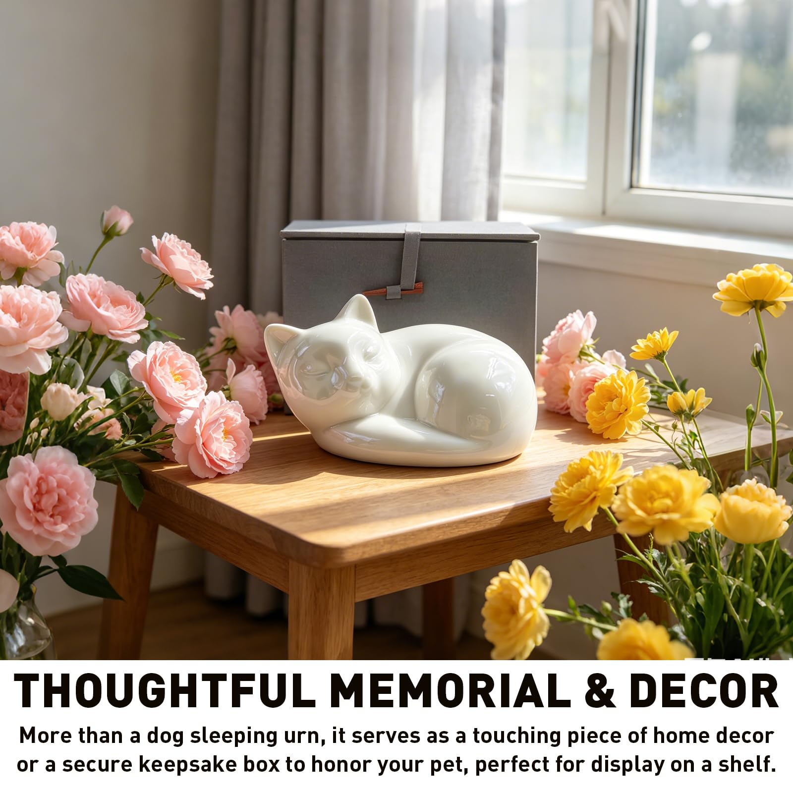Spersonalizowana urna dla kota na prochy, niestandardowy grawerowany ceramiczny pomnik dla zwierząt domowych z imieniem, tekstem i datą, elegancka pamiątka kremacja żałoba prezent dla utraty