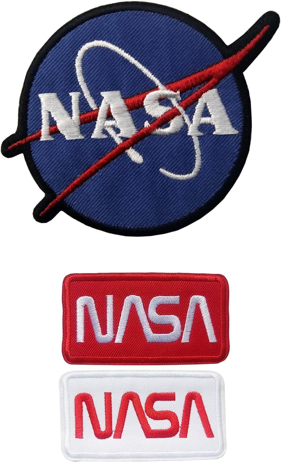 NASAA iron on Patches, 3 Pieces, Blue Round, Red and White Square, Polyester, Self-Adhesive