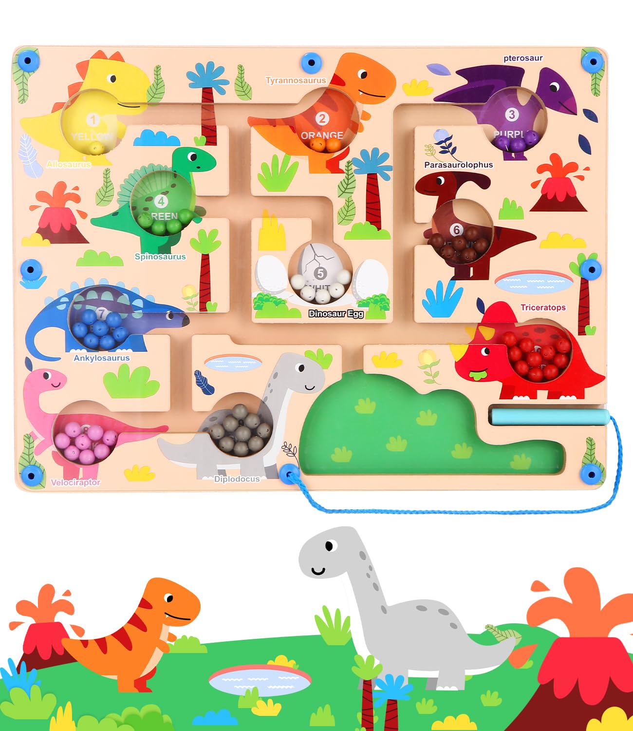 FAOKZE Juego magnético de Laberinto,Juguete Montessori a Partir de 2-5 años,Juego magnético de Dinosaurios para niños,Juegos educativos para Aprender a clasificar los Colores y a Contar