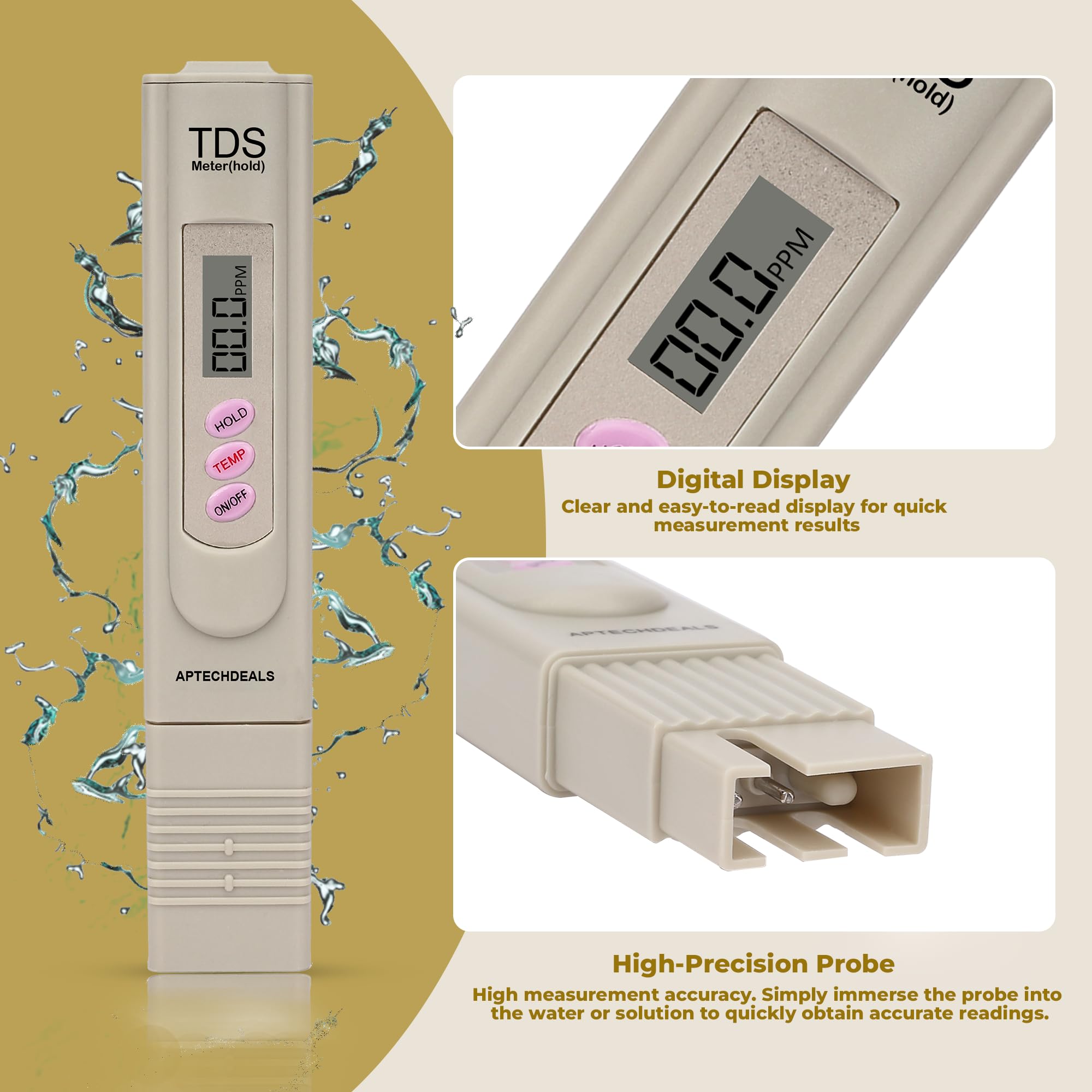 Aptechdeals Digital Tds Meter with Temperature And Water Quality Measurement For Ro Purifier (TDS)
