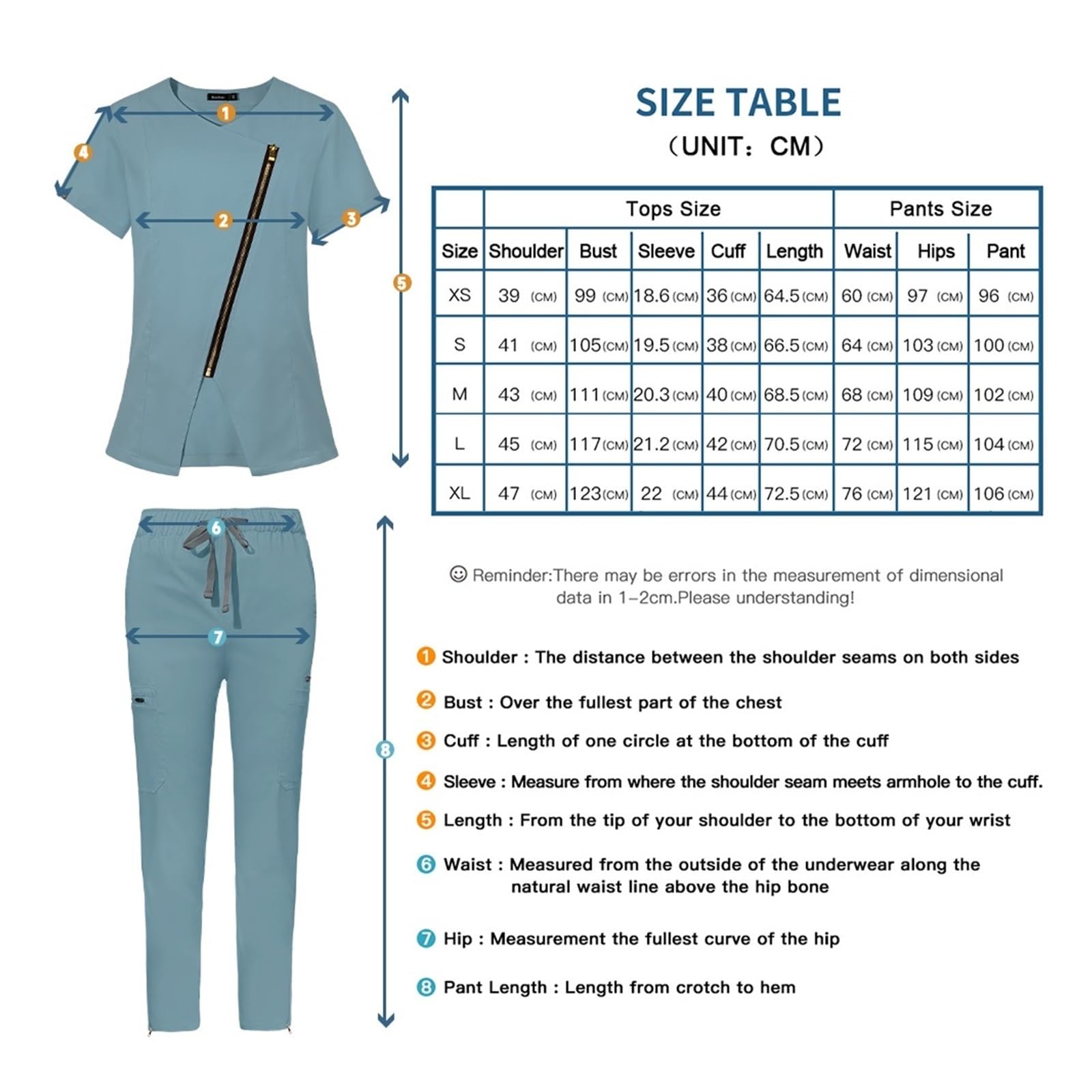 Abbigliamento da Lavoro da Infermiera for Donna Scrub Uniforme da Sala operatoria Top e Pantaloni Toelettatori Set Sanitario con Cerniera veterinaria for Animali Domestici(Gray,XL)