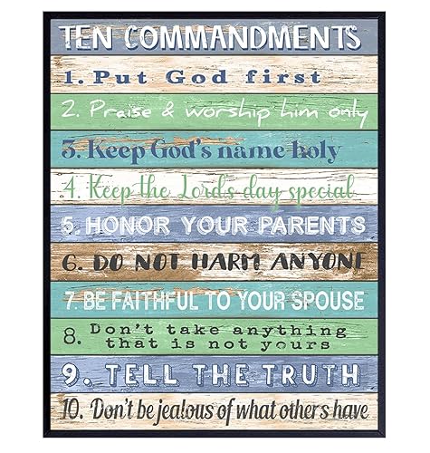 Miniatura 1 de Ten Commandments Wall Decor - 10 Commandments Wall Art - Rustic Boho Religious Scripture Bible Study Plaque - 8x10 Inspirational Posters - Christian