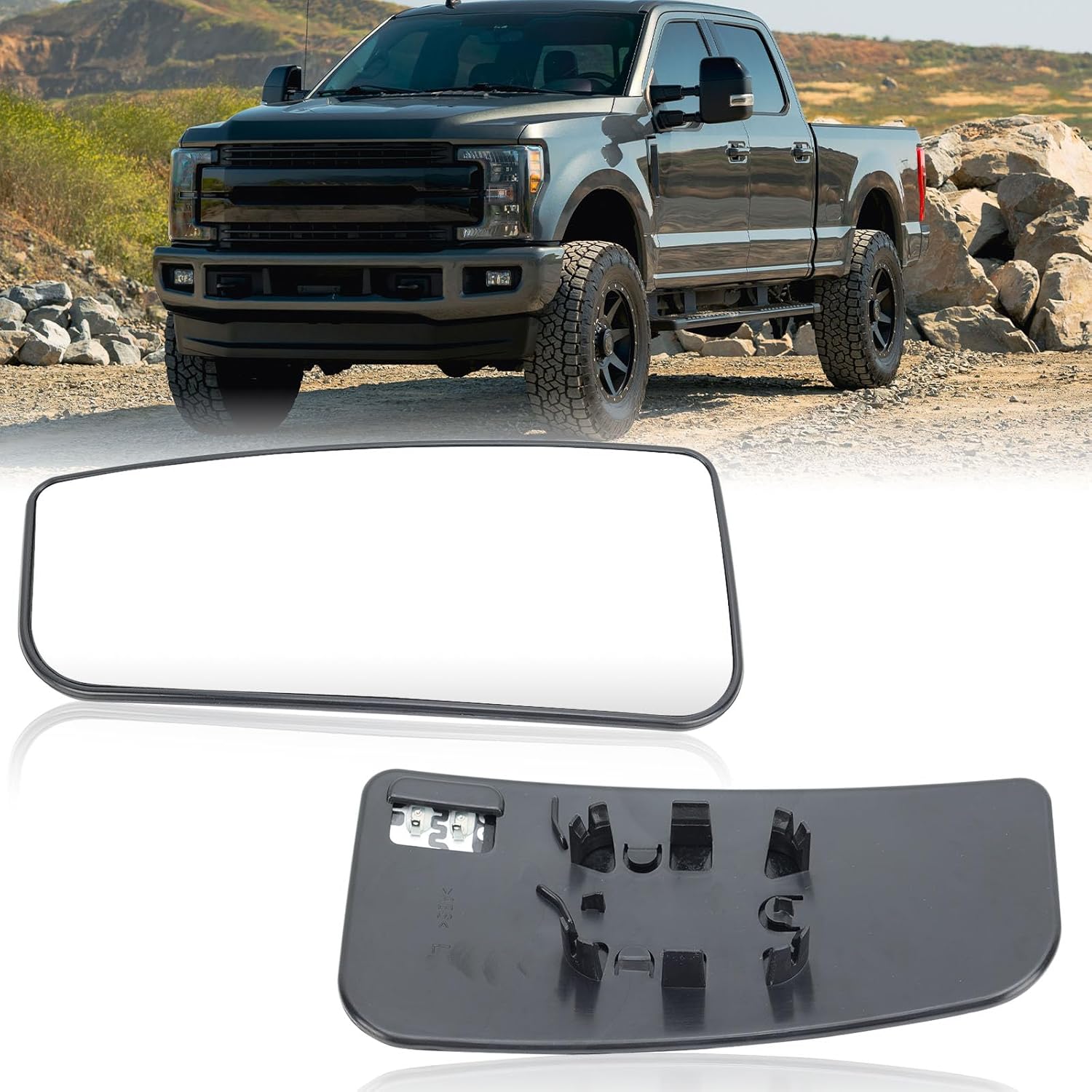 Left Driver Side Mirror Glass Replacement For 2015-2021 Ford F150 2017-2022 Ford F250 F350 F450 F550 Super Duty Truck, Lower Towing Mirror Glass with Power Heated FL3Z17K707V, FL317K707U