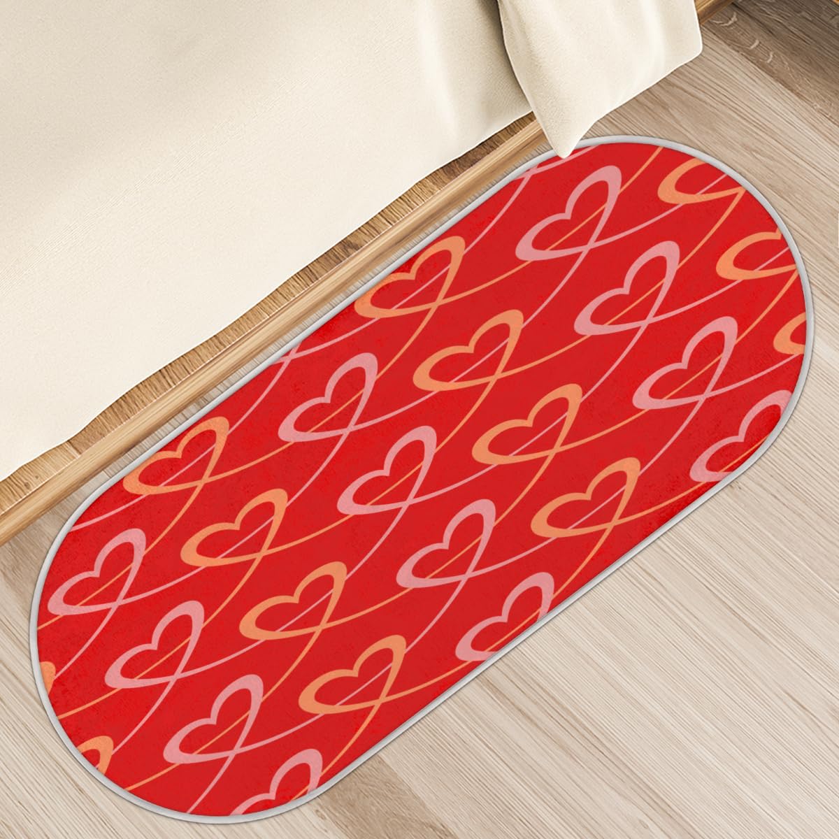 Tapis de cuisine antidérapant lavable motif cœurs pour couloir et salle de bain