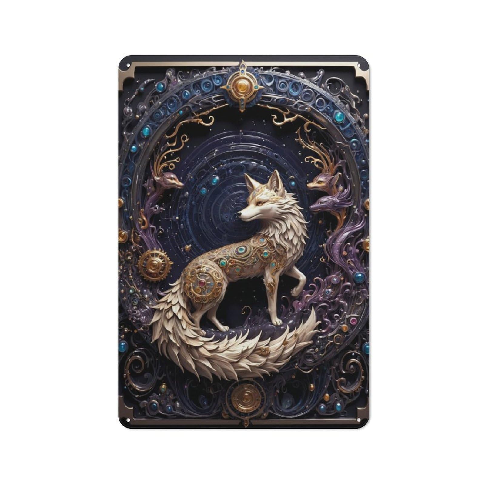 Junmoney Golden Fox Steampunk Tin Wall Plaque 30X20cm With For Pub Or Café, A Decorative Christmas Gift For Hospitality Wall Decor Collectors