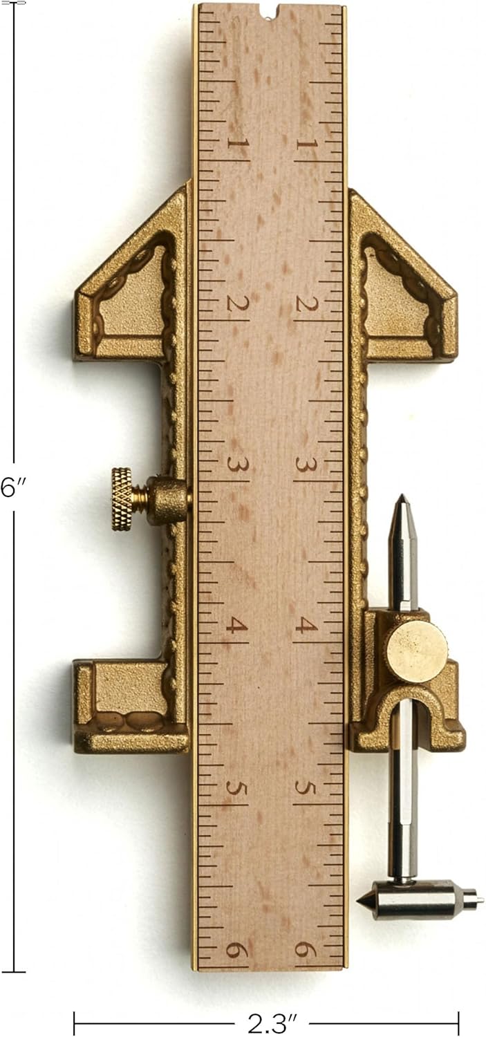 Kings County Tools Odd-Job with 6" Rule | Inside Mitre | Try Square | Depth Gauge | Scribing Tool for Arc and Circles | T-Square | Plumb Level | Solid Brass & Steel Materials