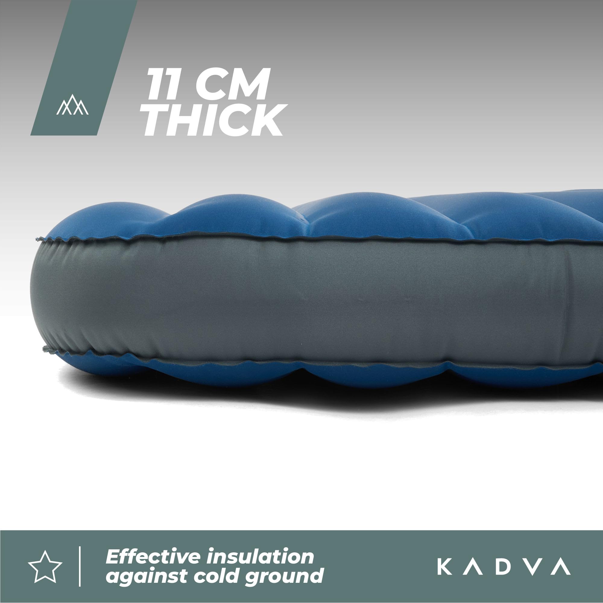 KADVA Dreamer Einzelne aufblasbare Matratze, 60 cm breit, 190 cm lang, 11 cm dick, Polyester, ideal für Camping und Zelten, solide Konstruktion, hochwertige Materialien