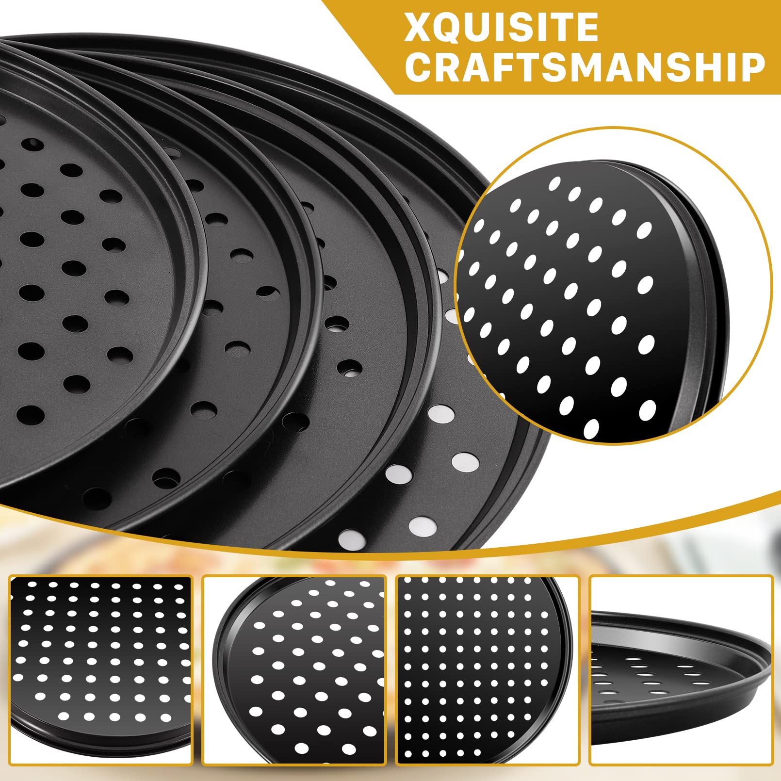 4 sartenes para pizza con agujeros, bandeja antiadherente para pizza, bandeja perforada, moldes redondos para pizza, bandeja para hornear pizza para el hogar de 9 pulgadas, 10 pulgadas, 11 3