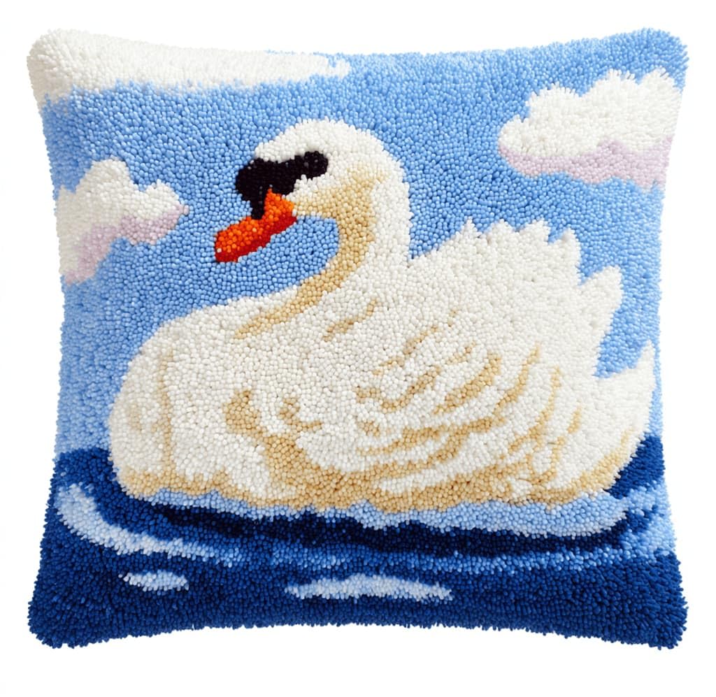 Kitquiver Latch Hook Cushion Kits Swan 43X43Cm Latch Hook Pillow Case Kits Embroidery,DIY Needlework Pillow Cover Sofa Cushion Rug Making for Adults and Beginner,Craft Home Decor