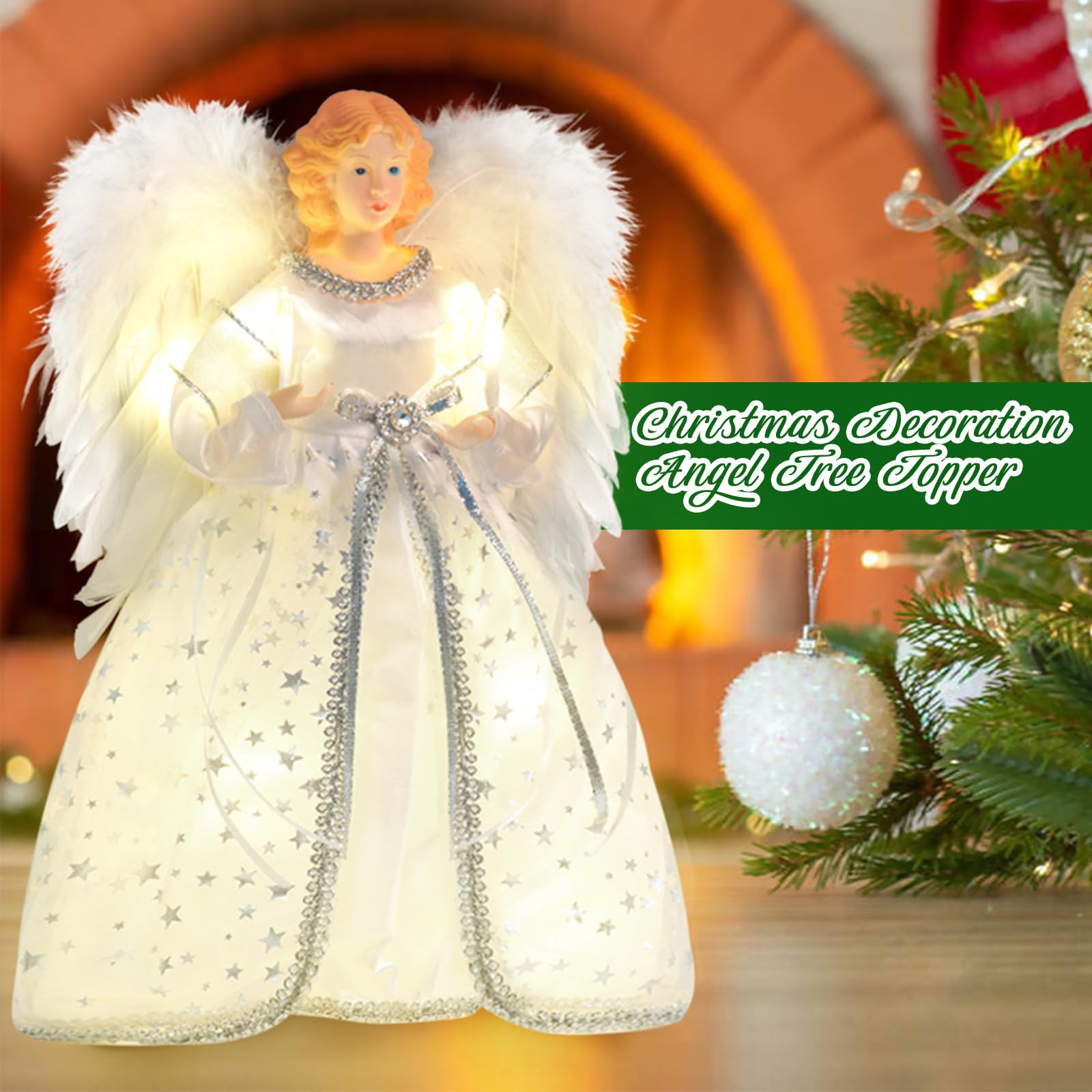 Cimier de sapin de Noël en forme d'ange avec lumières et rallonge de 101,6 cm, décorations de Noël éclairées, élégantes et durables, parfaites pour la décoration de la maison de vacances et les