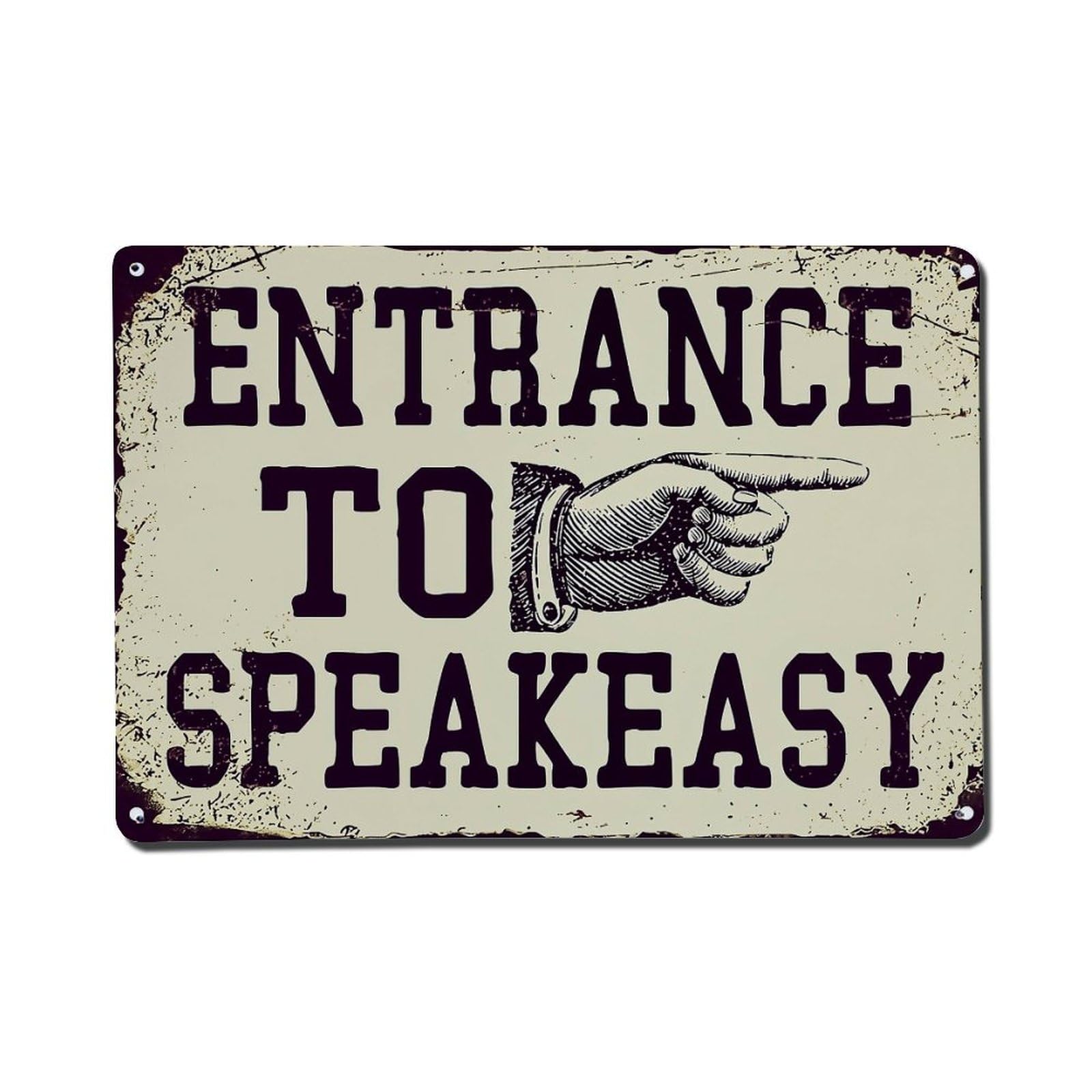Entrance To Speakeasy Sign With Pointing Hand Vintage Tin Sign Retro Metal Wall Decor Metal Poster, Home Bar Garage Farmhouse Cafe Wall Art Decoration 8x12Inches
