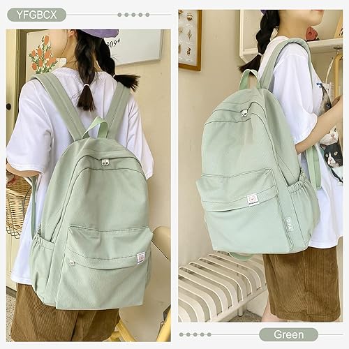 Miniatura 2 de YFGBCX Linda mochila estética para mujer, mochilas de color sólido, mochila clásica ligera para mujer, mochilas para laptop, Verde, Classic