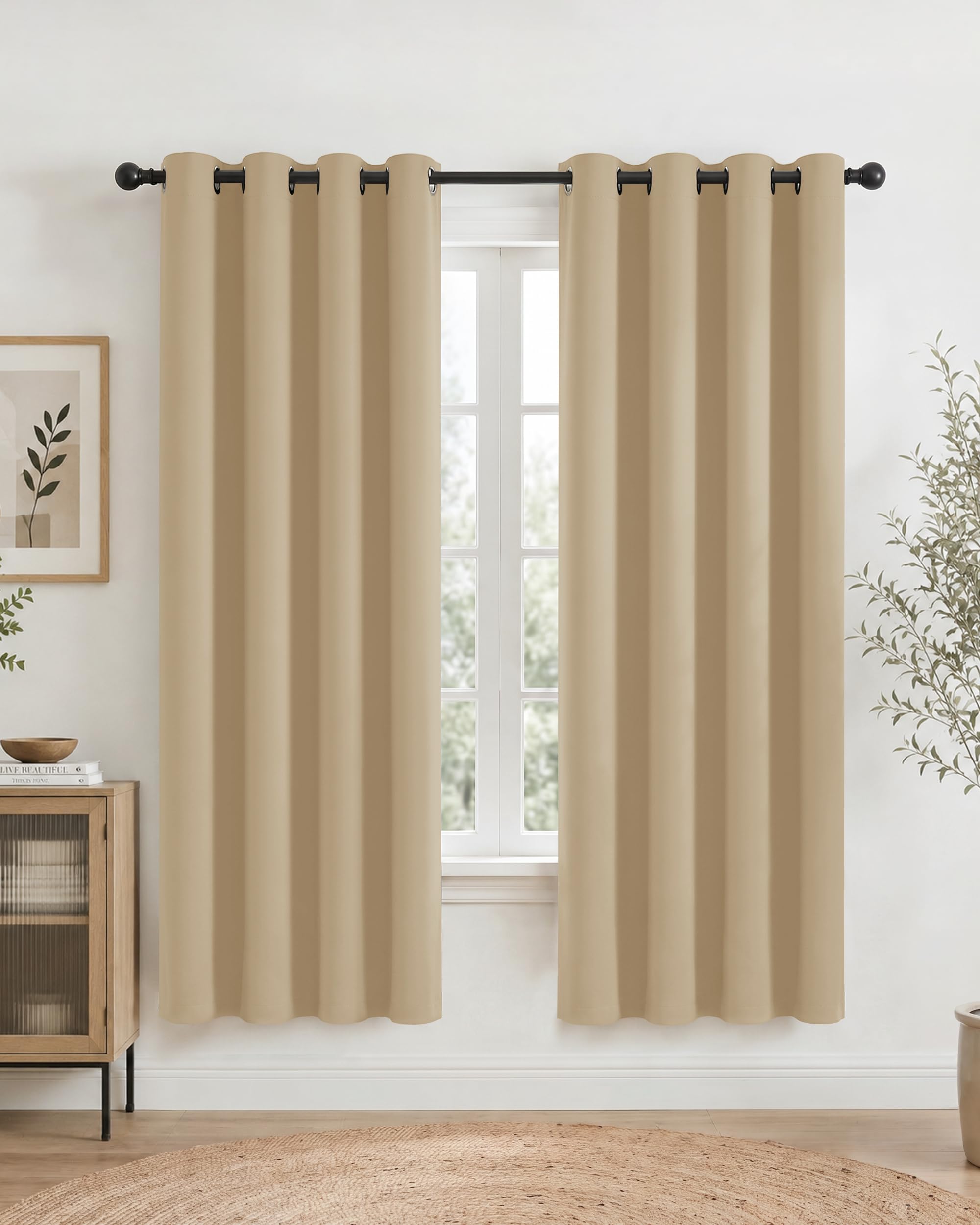 PONY DANCE Biscotti Beige Eyelet Blackout Curtains 72 Drop, Thermal Insulated Room Darkening Drapes for Sitting Room & Office, Essential Energy Saving Privacy Noise Reducing, 2 Panels W52 xL72 โ image 1
