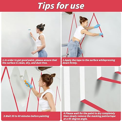 Miniatura 5 de Oleitodh Red Painters - Cinta de pintura de 1 pulgada a granel, 15 rollos x 1 pulgada x 55 yardas, cinta adhesiva roja para paredes, pintura,